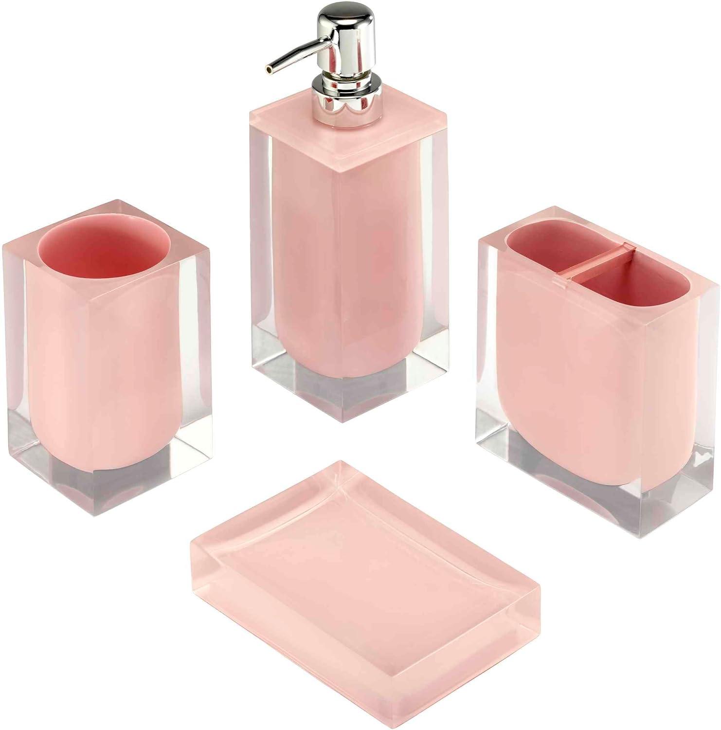 Pink Resin Modern 4-Piece Bathroom Accessory Set