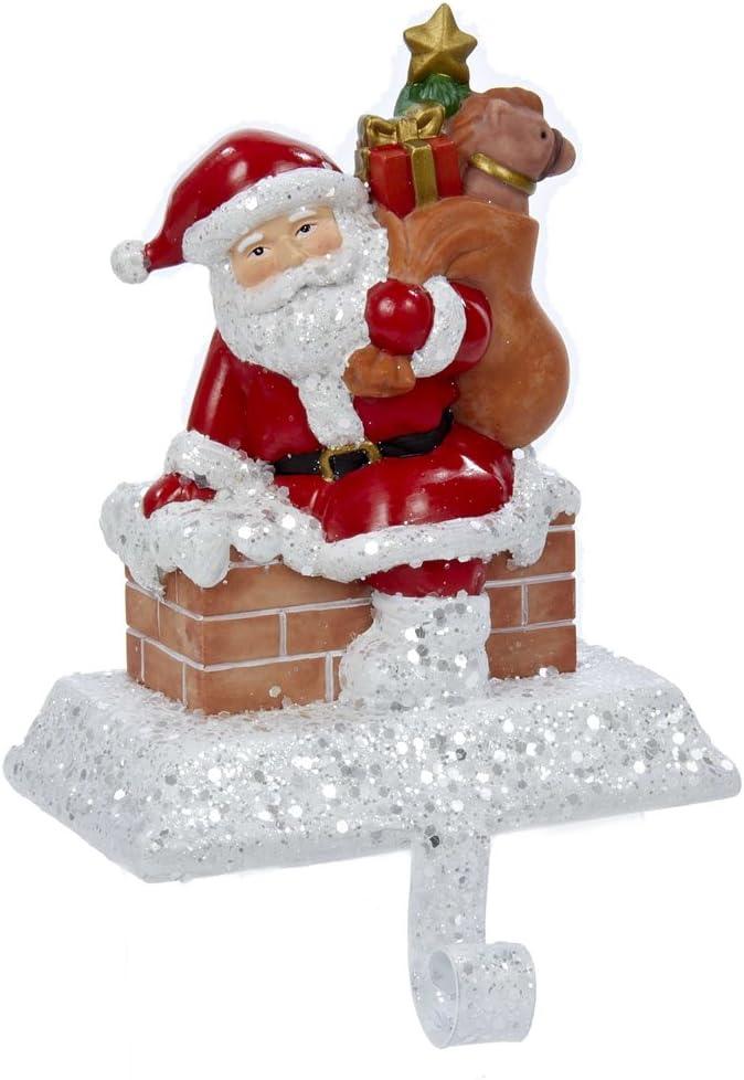 Kurt Adler Resin Santa with Gift Box Stocking Holder, 6.5-Inch