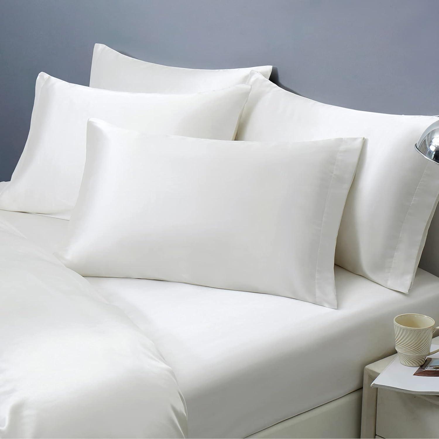 Ersmak Satin Pillowcase King Set of 2, 20" x 40" Ultra Soft & Silky Satin Pillow Cases for Hair and Skin, Wrinkle Fade Resistant Pillow Covers with Envelope Closure (Ivory White)