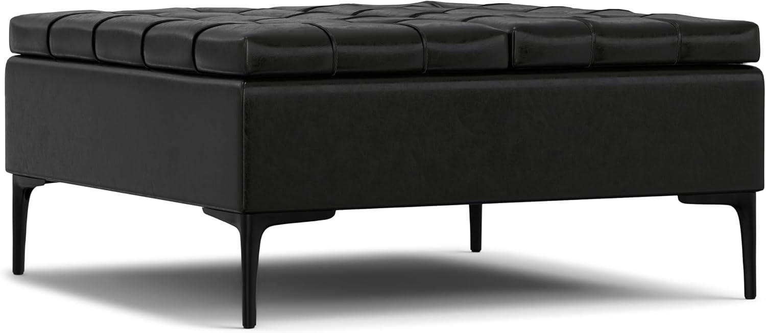 Simpli Home Laura 36"W Upholstered Square Storage Ottoman with Split Lift Top and 2 Storage Compartments