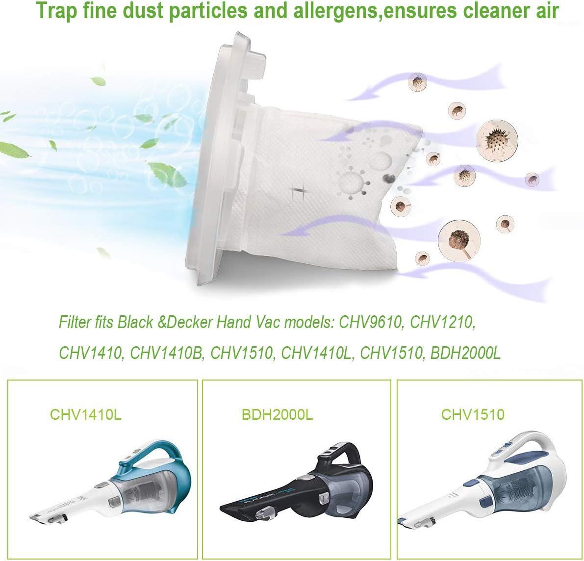 6 Pack Replacement Filter Compatible with Black & Decker Hand Vacuum Cordless Vacuum VF110 CHV1410L, CHV1410, CHV9610, CHV1210, CHV1410B, CHV1510, BDH2000L