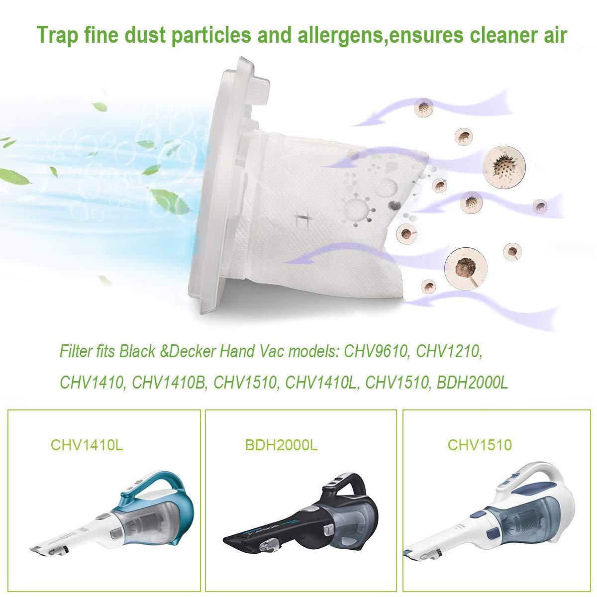 6 Pack Replacement Filter Compatible with Black & Decker Hand Vacuum Cordless Vacuum VF110 CHV1410L, CHV1410, CHV9610, CHV1210, CHV1410B, CHV1510, BDH2000L