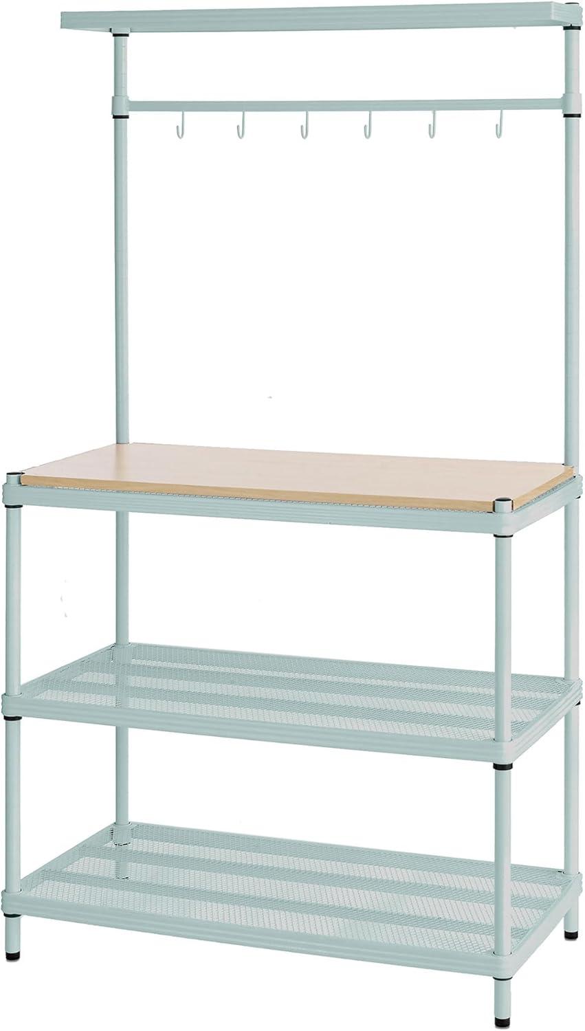 Design Ideas MeshWorks Metal Storage Utility Wood Top Shelving Unit Rack