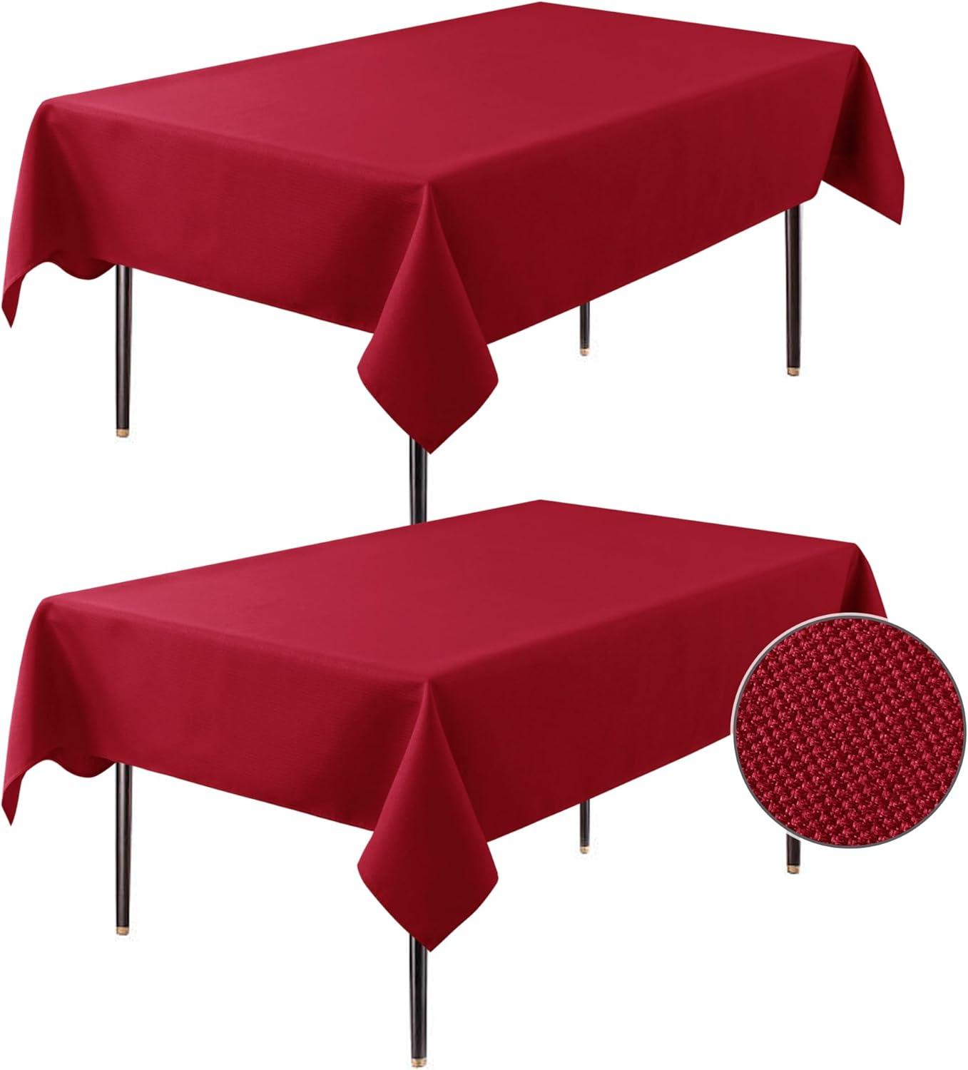 2 Pack Burgundy Tablecloth Rectangular - 60x120 Inch - Linen Textured Table Cloth Wrinkle Free Washable Decorative Fabric Table Cover for Buffet Banquet Parties Event Holiday Dinner