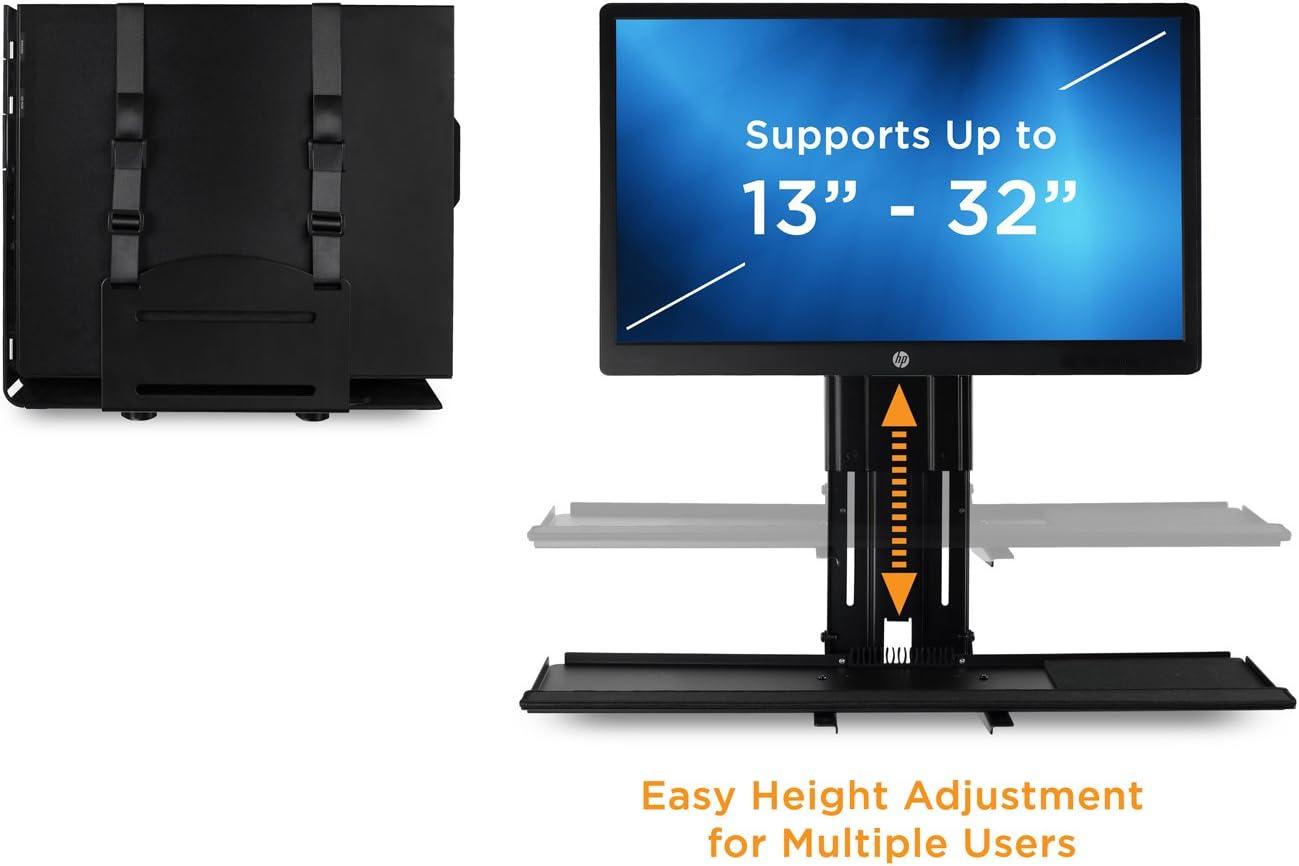 Mount-It! Monitor and Keyboard Wall Mount with CPU Holder, Height Adjustable Standing VESA Keyboard Tray, 25 Inch Wide Platform with Mouse Pad