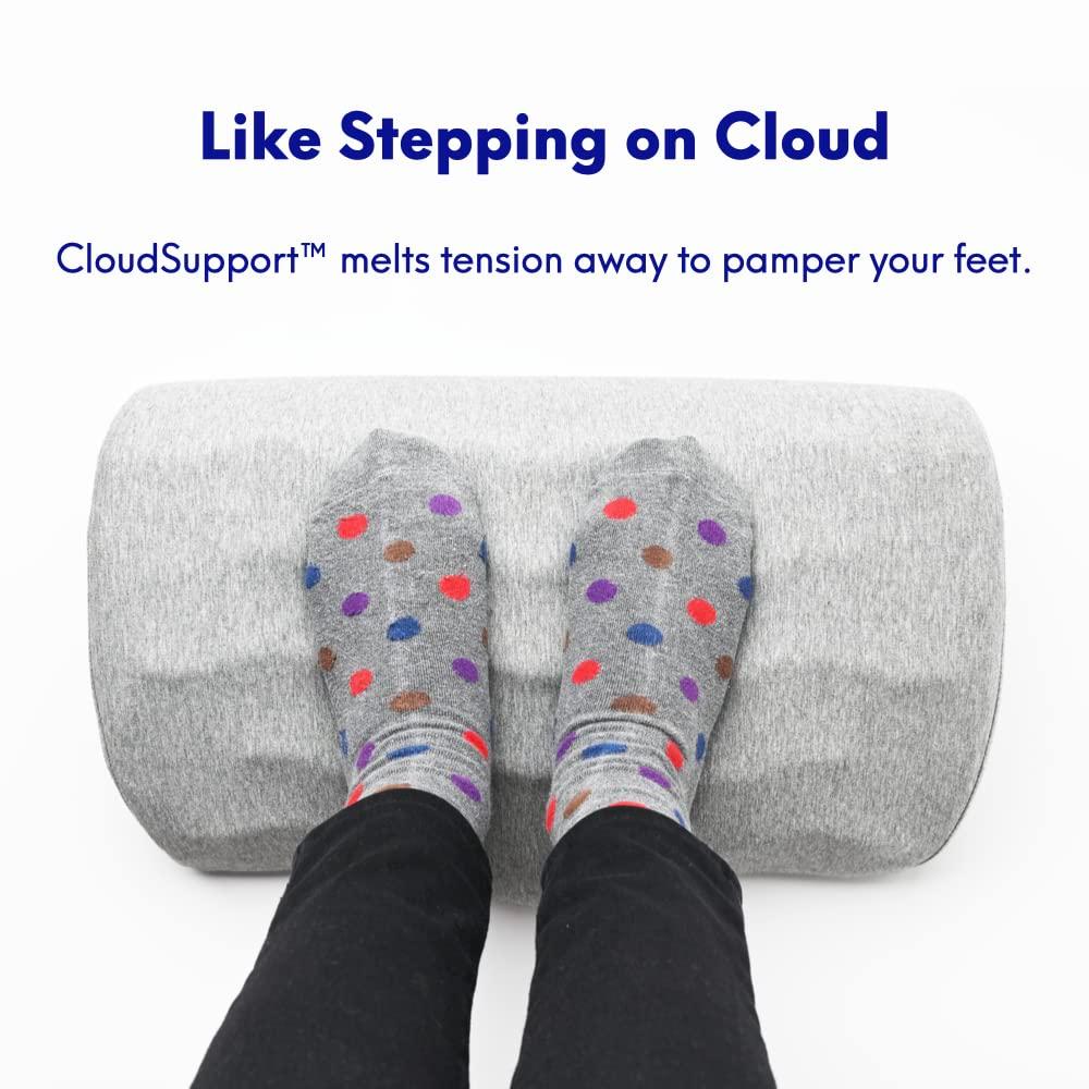 Cushion Lab Ergonomic Foot Rest for Under Desk – Patented Massage Ridge Design Memory Foam Foot Stool Pillow for Work, Home, Gaming, Computer, Office Chair – For Back & Hip Pain Relief - Light Grey