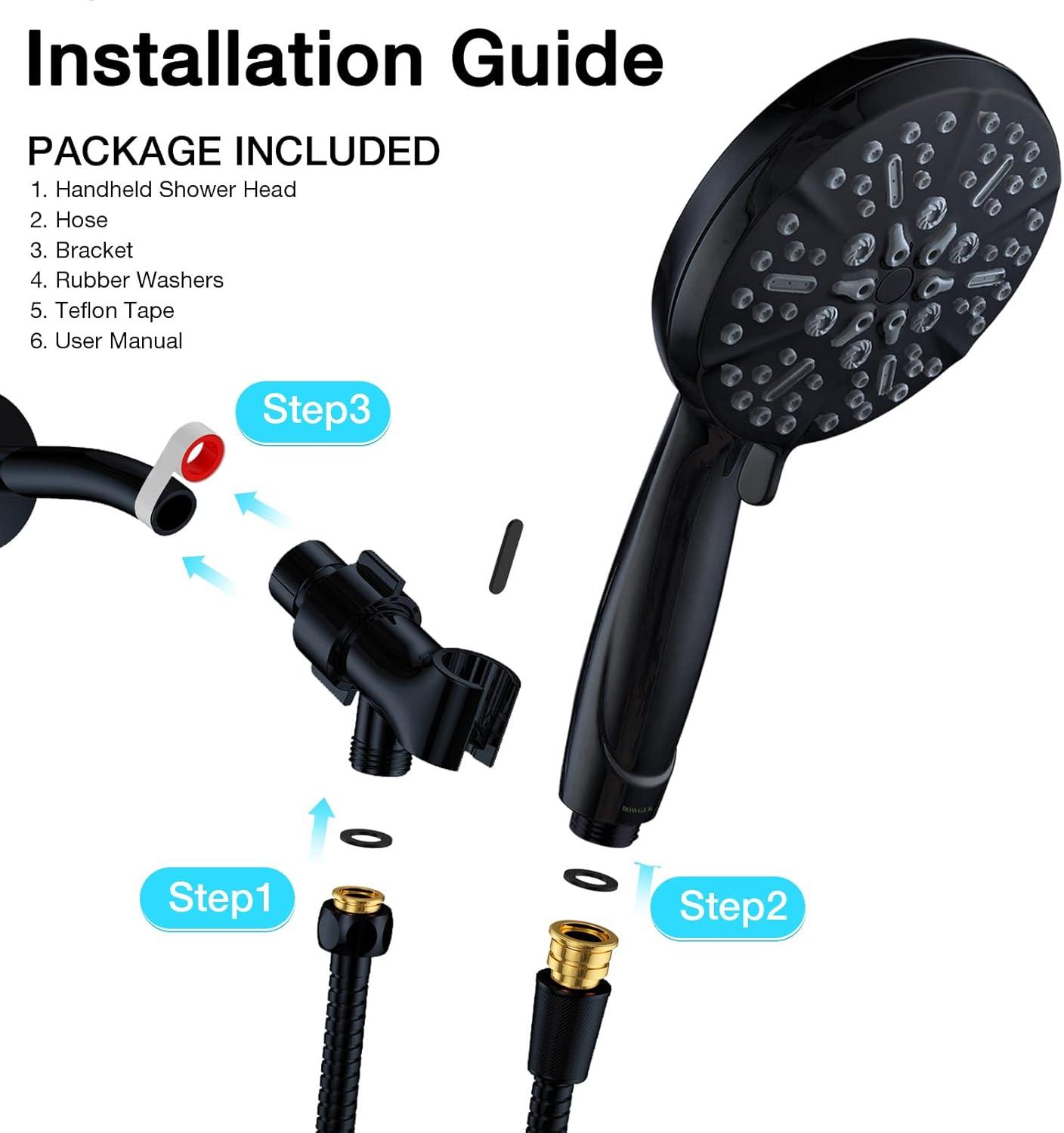 Shower Head, 7 Spray Modes Detachable Showerhead High Pressure Shower Heads With Long Hose And Adjustable Angle Bracket