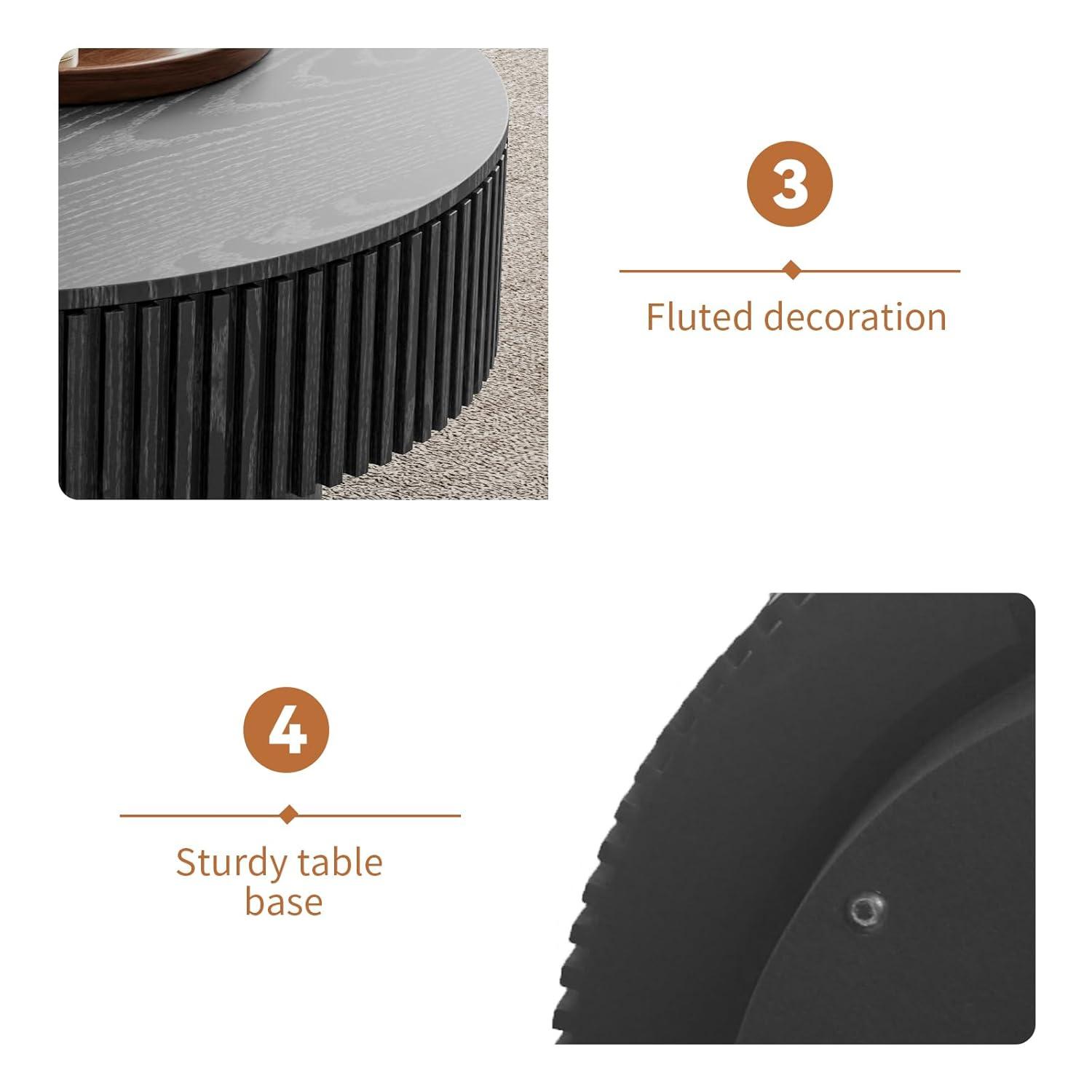 Round Coffee Table with Storage, Modern Wooden Coffee Table with Solid Wood Veneered, 31.5" Small Circle Center Table,Tea Table for Living Room,Home Small Space,Black