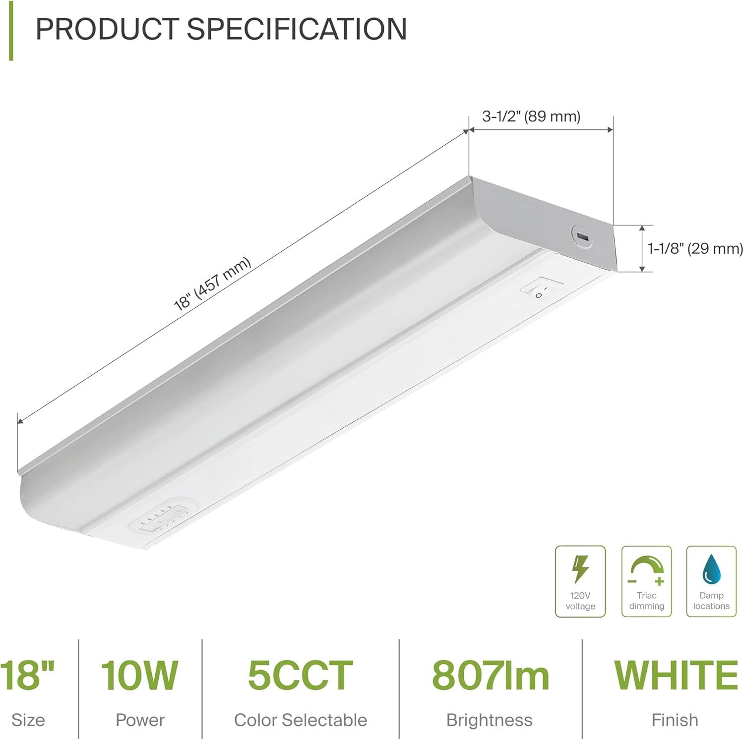 18 Inch White LED Under Cabinet Light with Switch