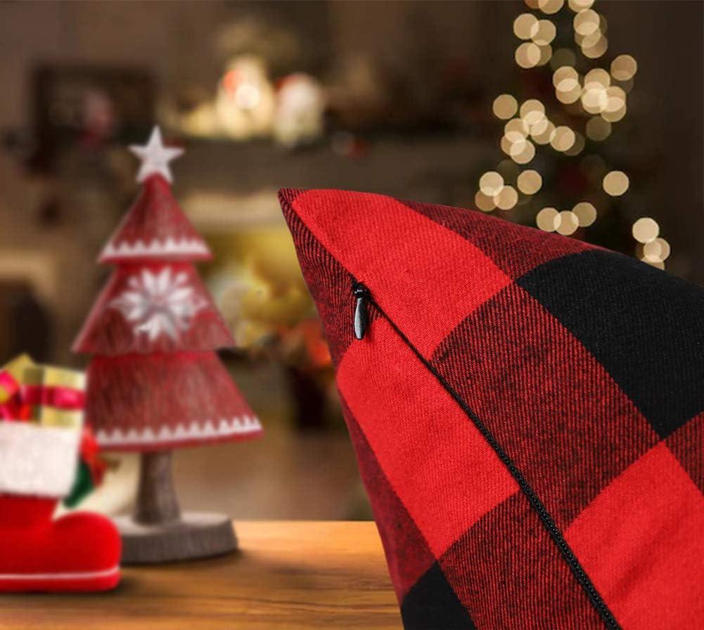 Grinch Set of 2 Christmas Buffalo Check Plaid Throw Pillow Covers Cushion Case Polyester for Farmhouse Home Decor Red and Black, 18 x 18 Inches#1