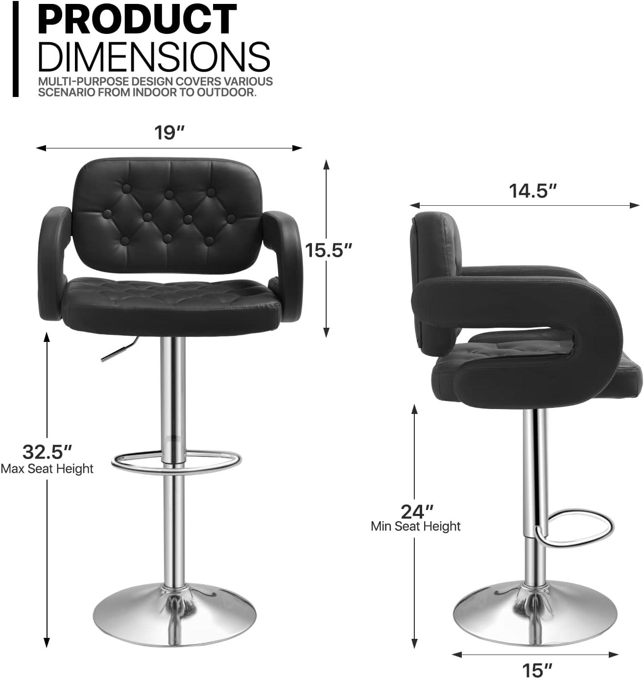 Altier Faux Leather Swivel Bar Stools, Adjustable Counter Height Barstools with Backrest and Armrest