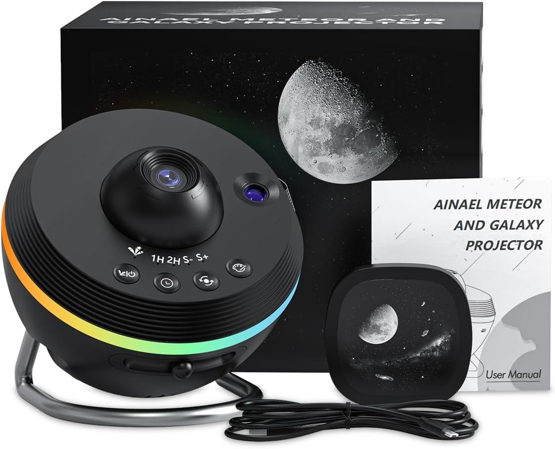 Black Round LED Galaxy Projector with Dynamic Meteor Effect