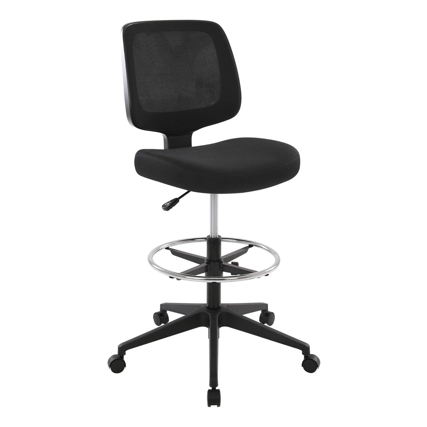 Realspace® Laristo Mesh/Fabric Mid-Back Drafting Chair, Black, BIFMA Compliant