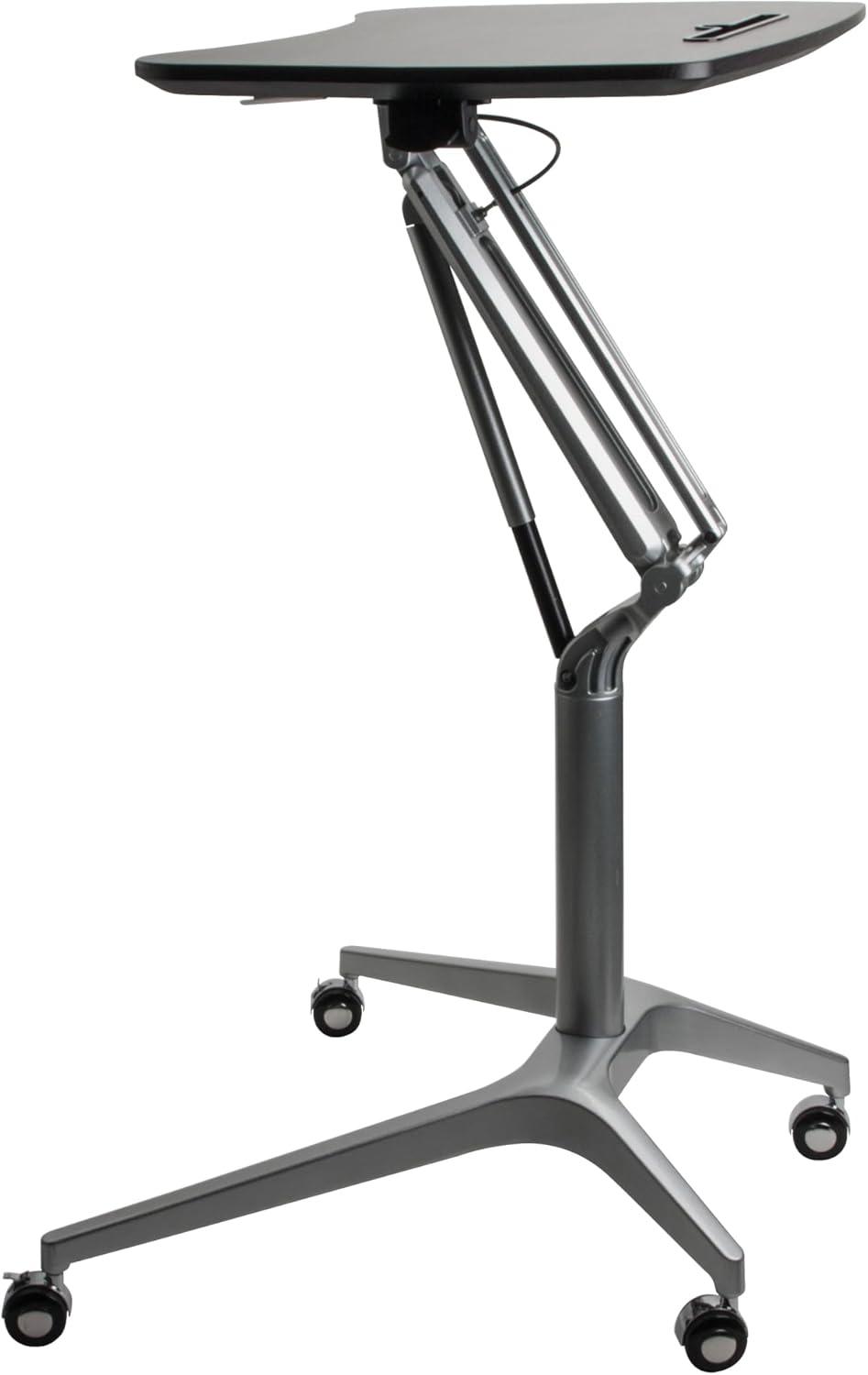 Lorell Black Laminate Top Mobile Laptop Caddy Black Rectangle Top - Powder Coated Base - 28.25" Table Top Width x 18.75" Table Top Depth - 41" Height - Assembly Required