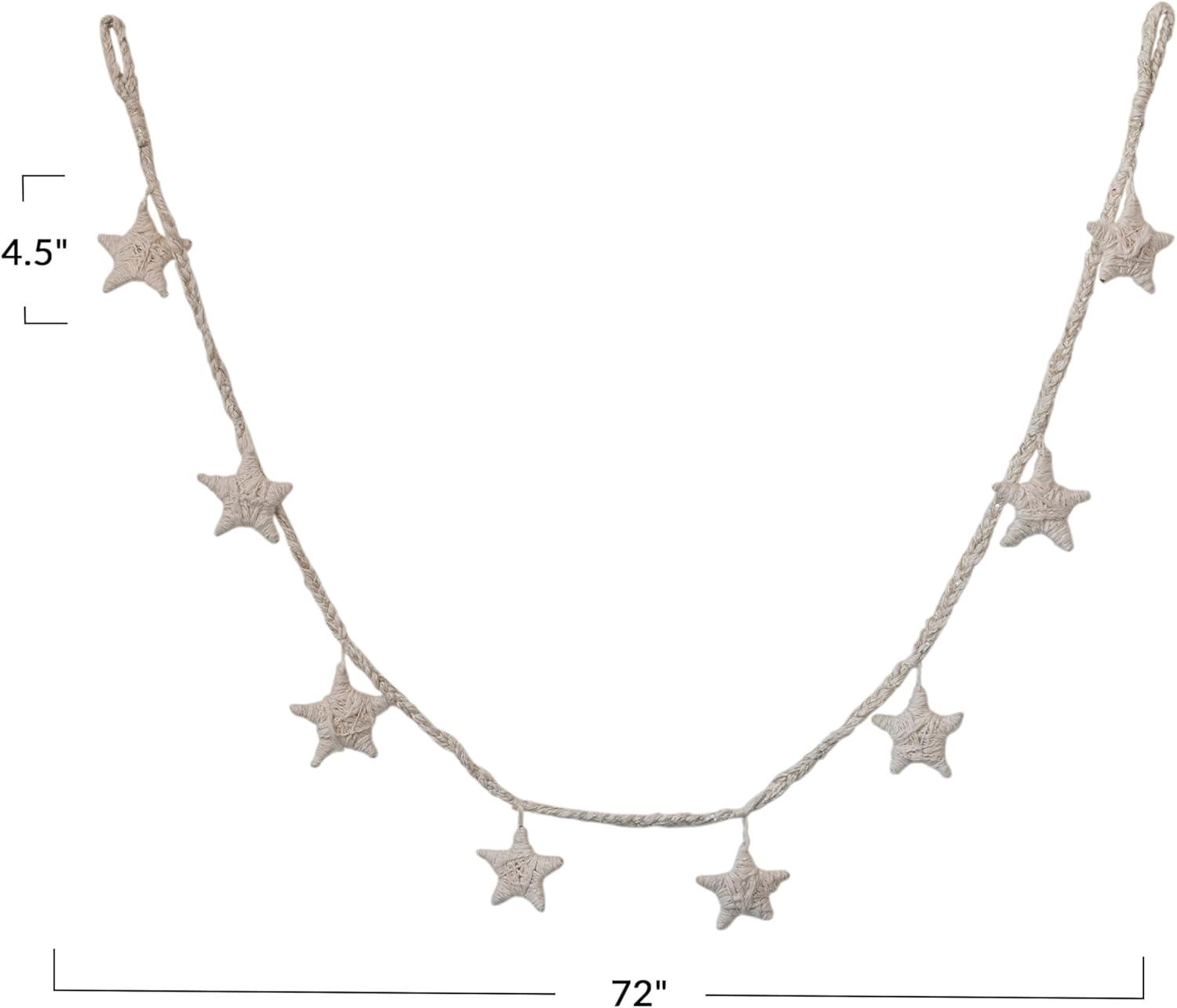 Handmade Natural Cotton Star Garland, 72 Inches