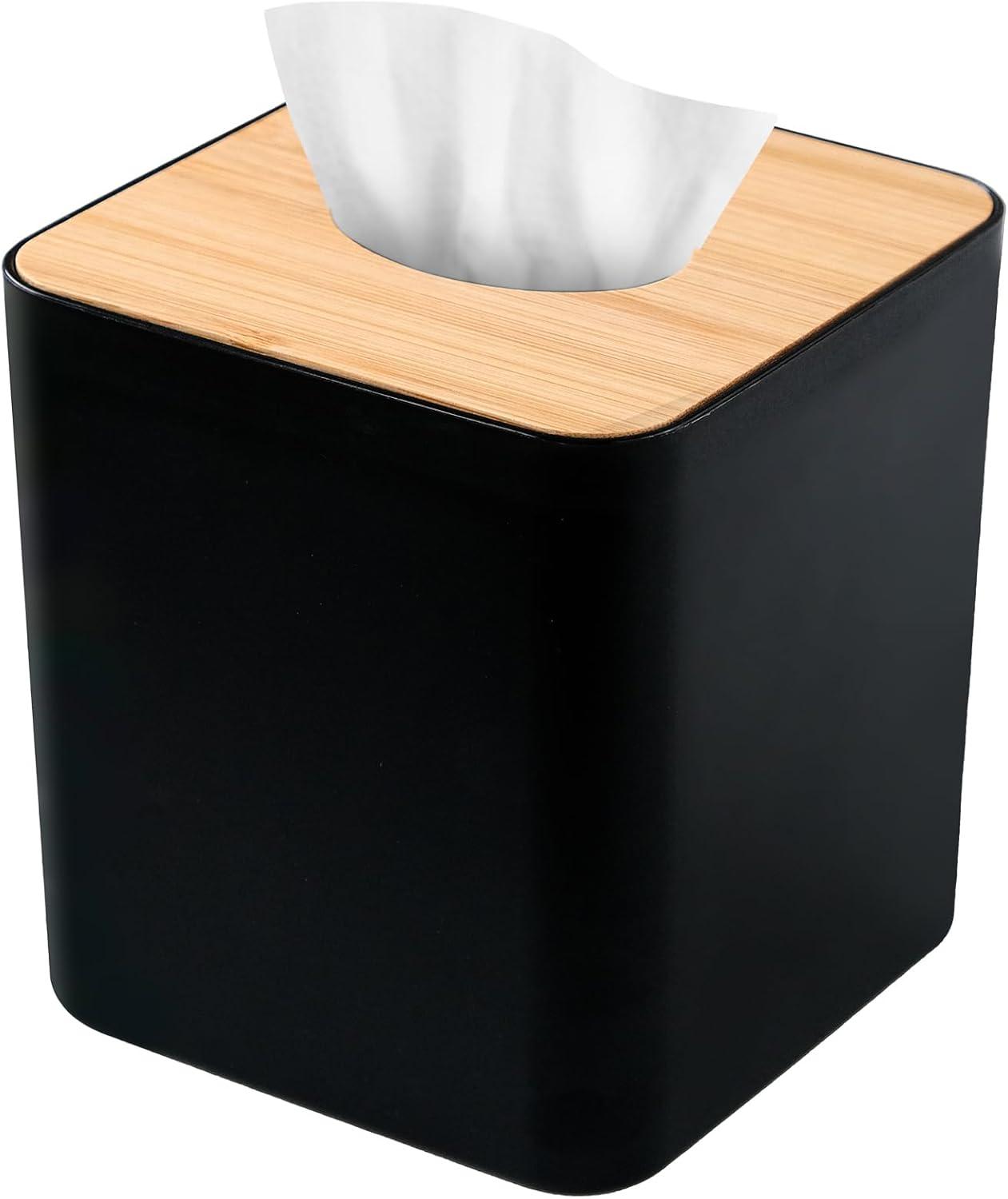 Black Bamboo Lid Square Tissue Box Holder