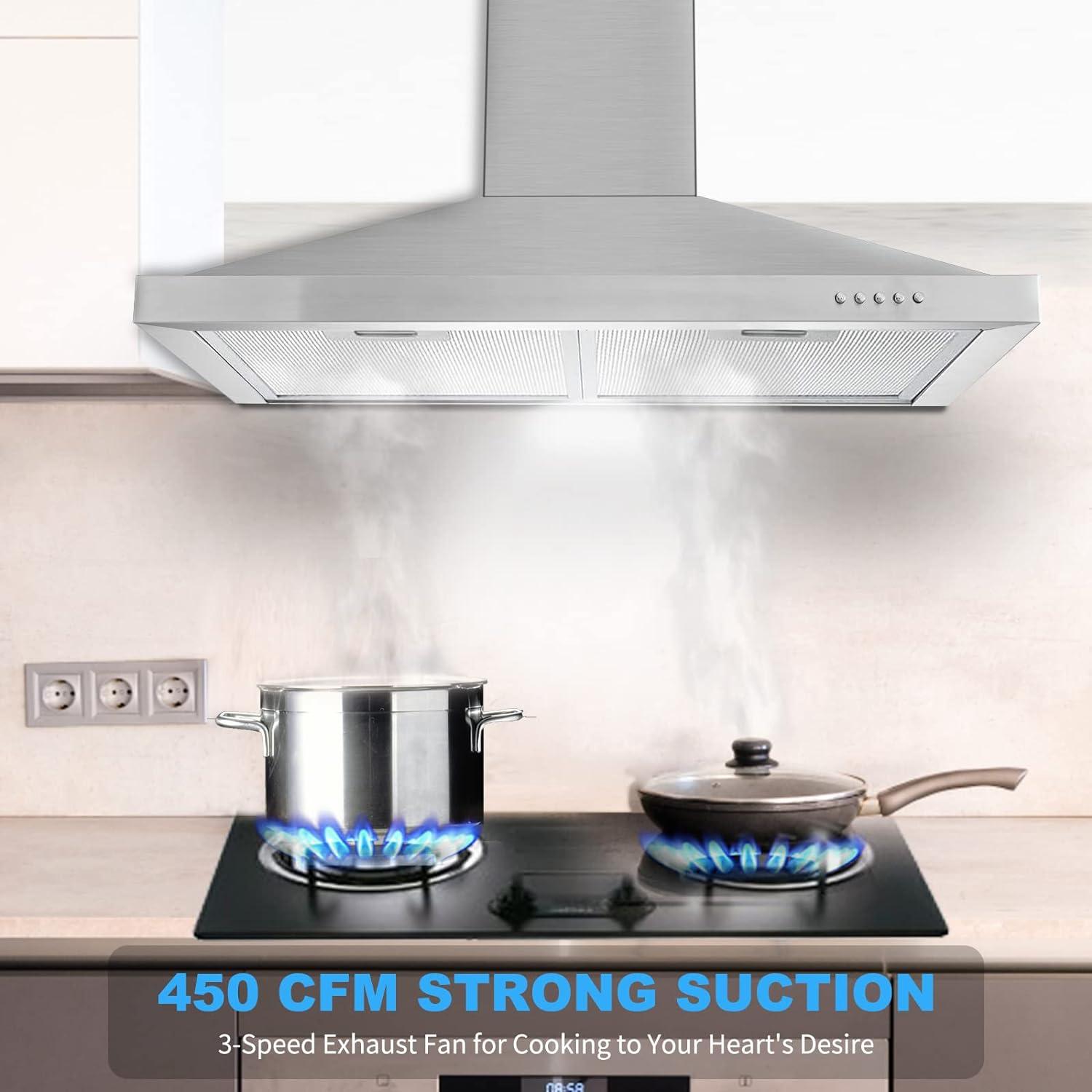 Brushed Stainless Steel Wall Mount Convertible Range Hood