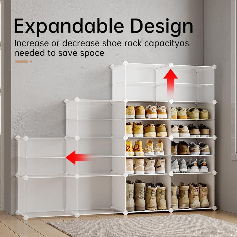 Shoe Rack, 8 Tier Shoe Storage Cabinet with Door, 32 Pair Shoe Organizer Shelves for Closet Hallway Bedroom Entryway, White