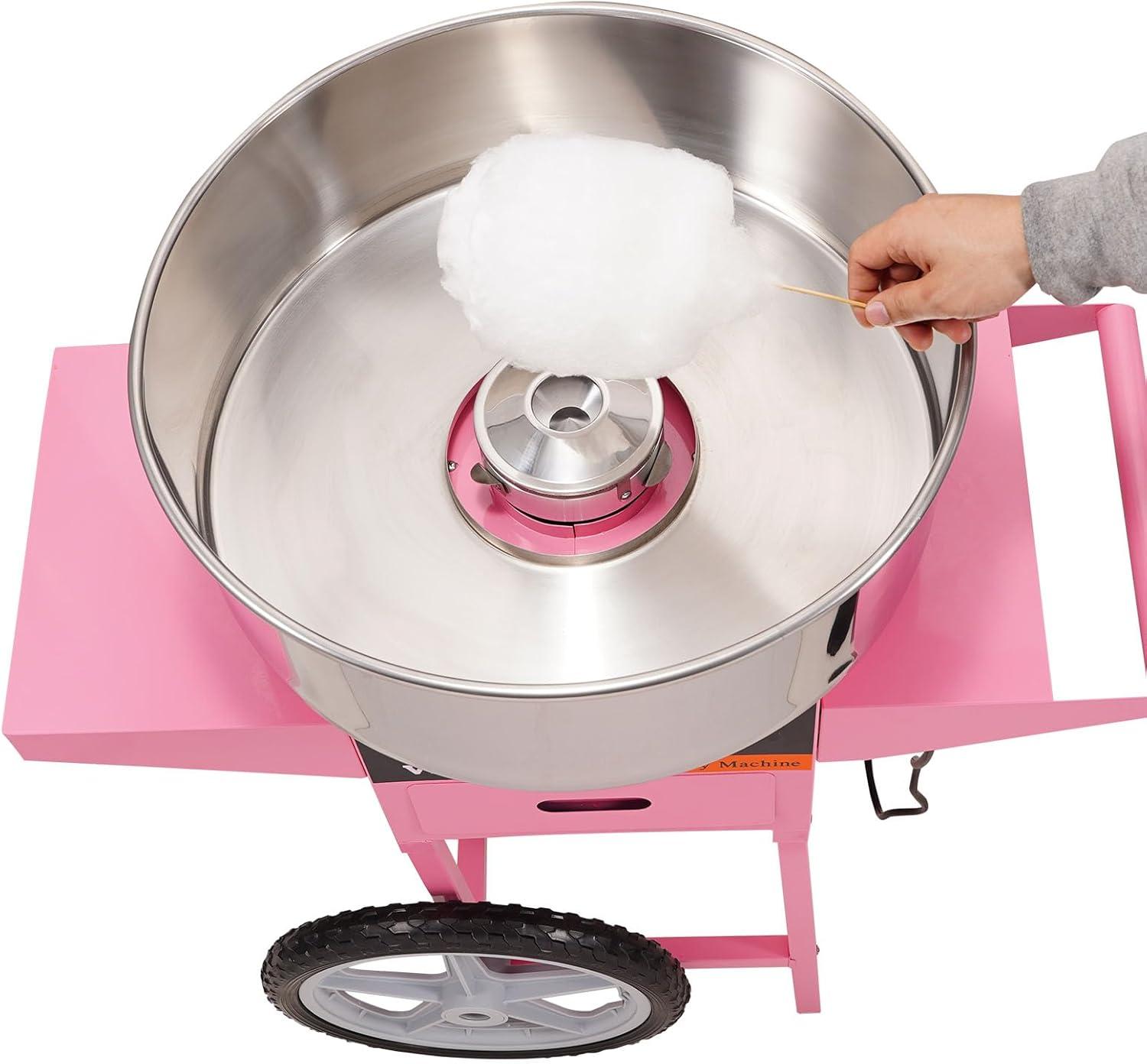 VEVOR Electric Cotton Candy Machine Cart, 1000W Commercial Floss Maker w/Stainless Steel Bowl, Sugar Scoop and Drawer, Perfect for Home, Carnival, Kids Birthday, Family Party, Pink