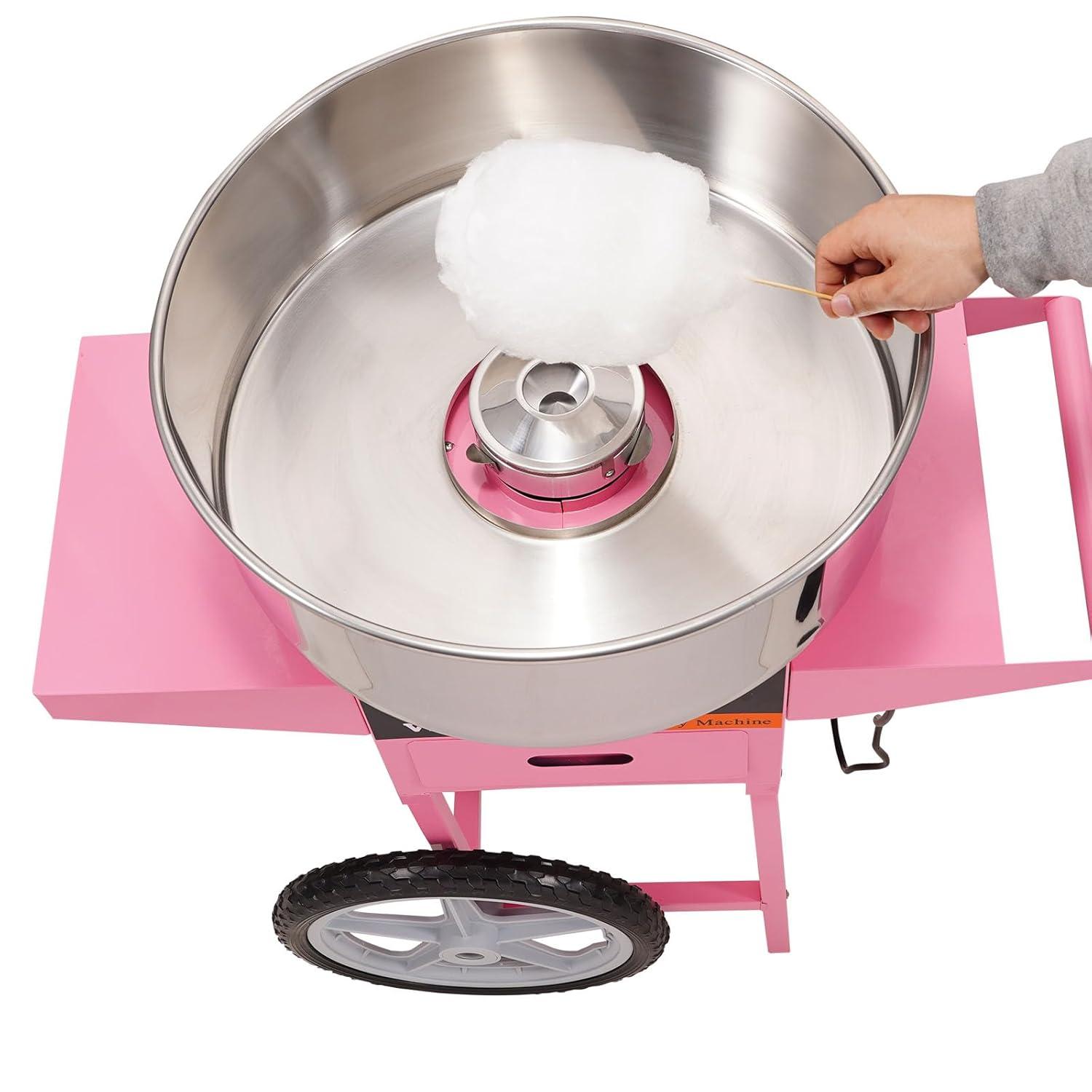 VEVOR Electric Cotton Candy Machine with Cart, 1000W Commercial Floss Maker with Stainless Steel Bowl, Sugar Scoop and Drawer, Pink