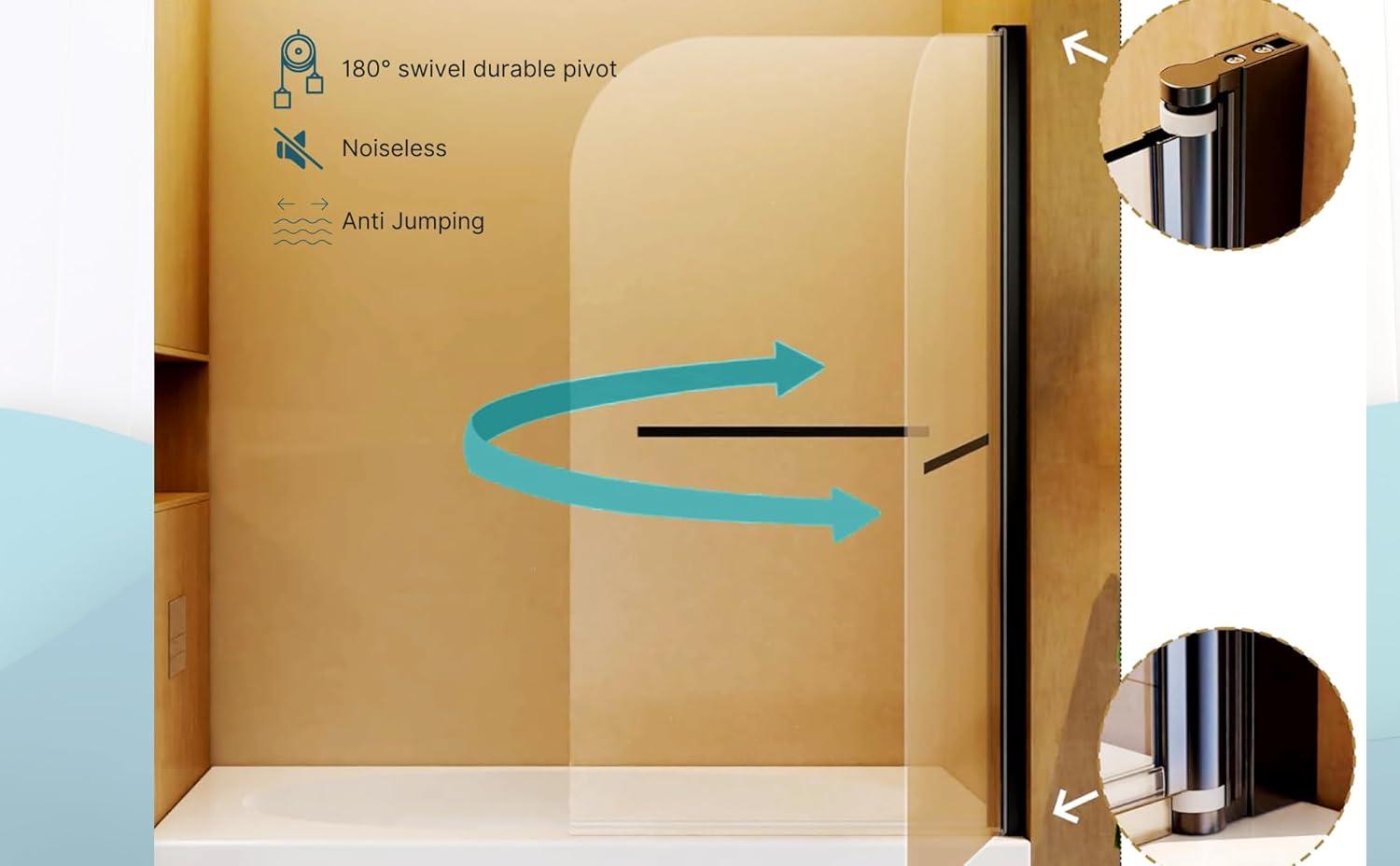 31"W x 55"H Frameless Folding Pivot Shower Tub Door Reversible Installation