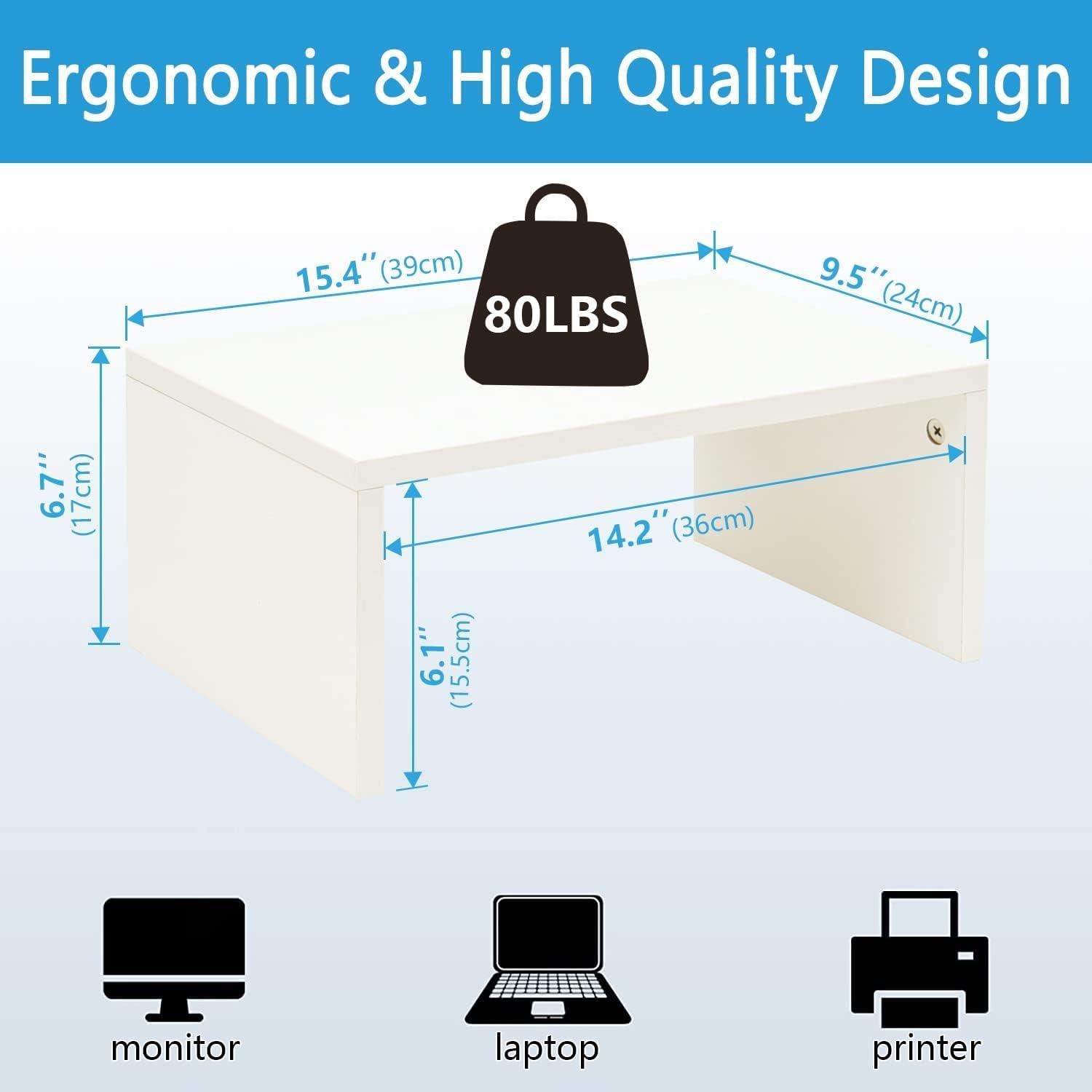 White MDF Monitor Stand Riser with Storage