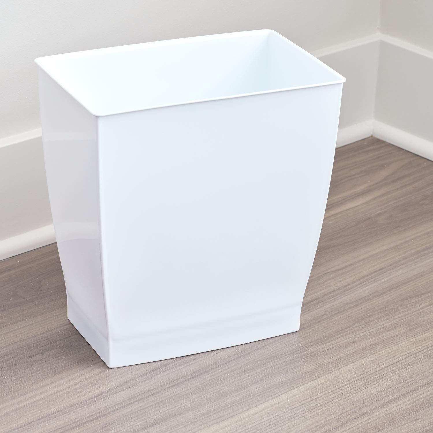 White Rectangular Plastic Bathroom Wastebasket with Wheels