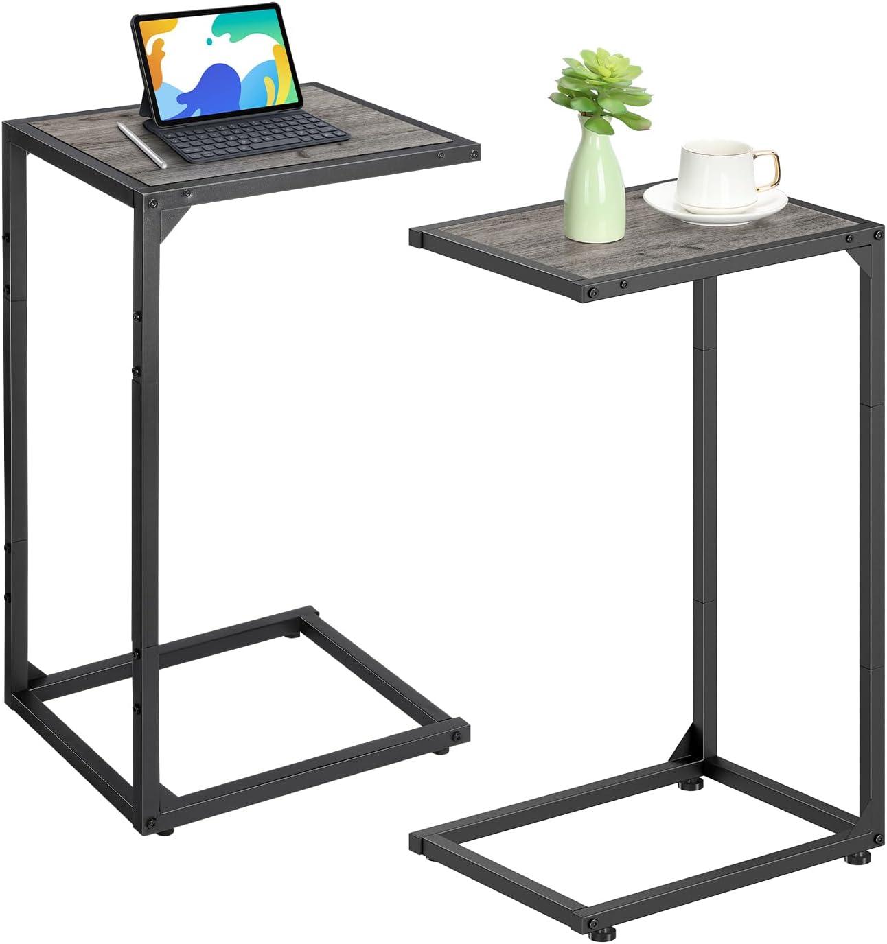 LIDNGLN Set of 2 Modern C Shaped End Tables  Sleek Snack Side Tables for Couch  Convenient C Tables for Living Room or Bedroom  Slide Under Sofa Table for Small Spaces  Stylish and Functi