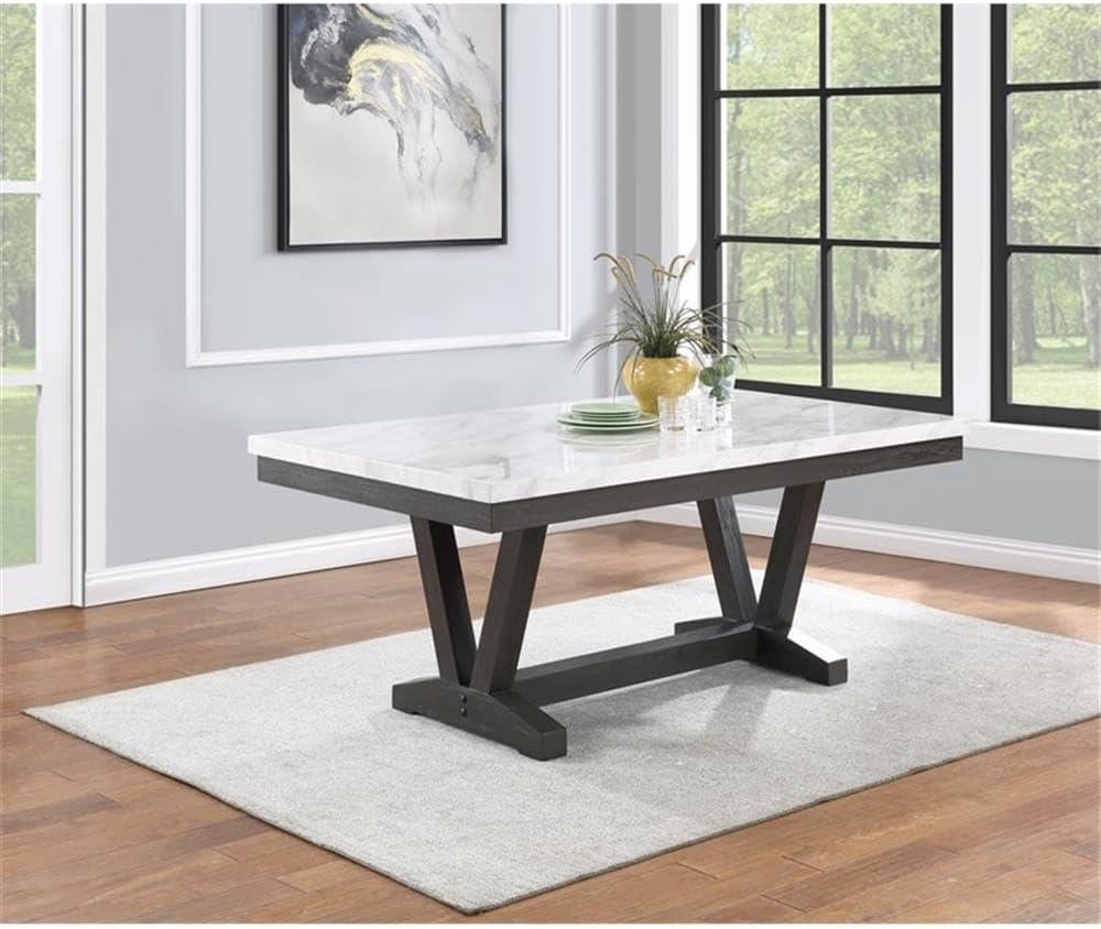 Weathered Gray Wood Dining Table with Faux Marble Top, 72"