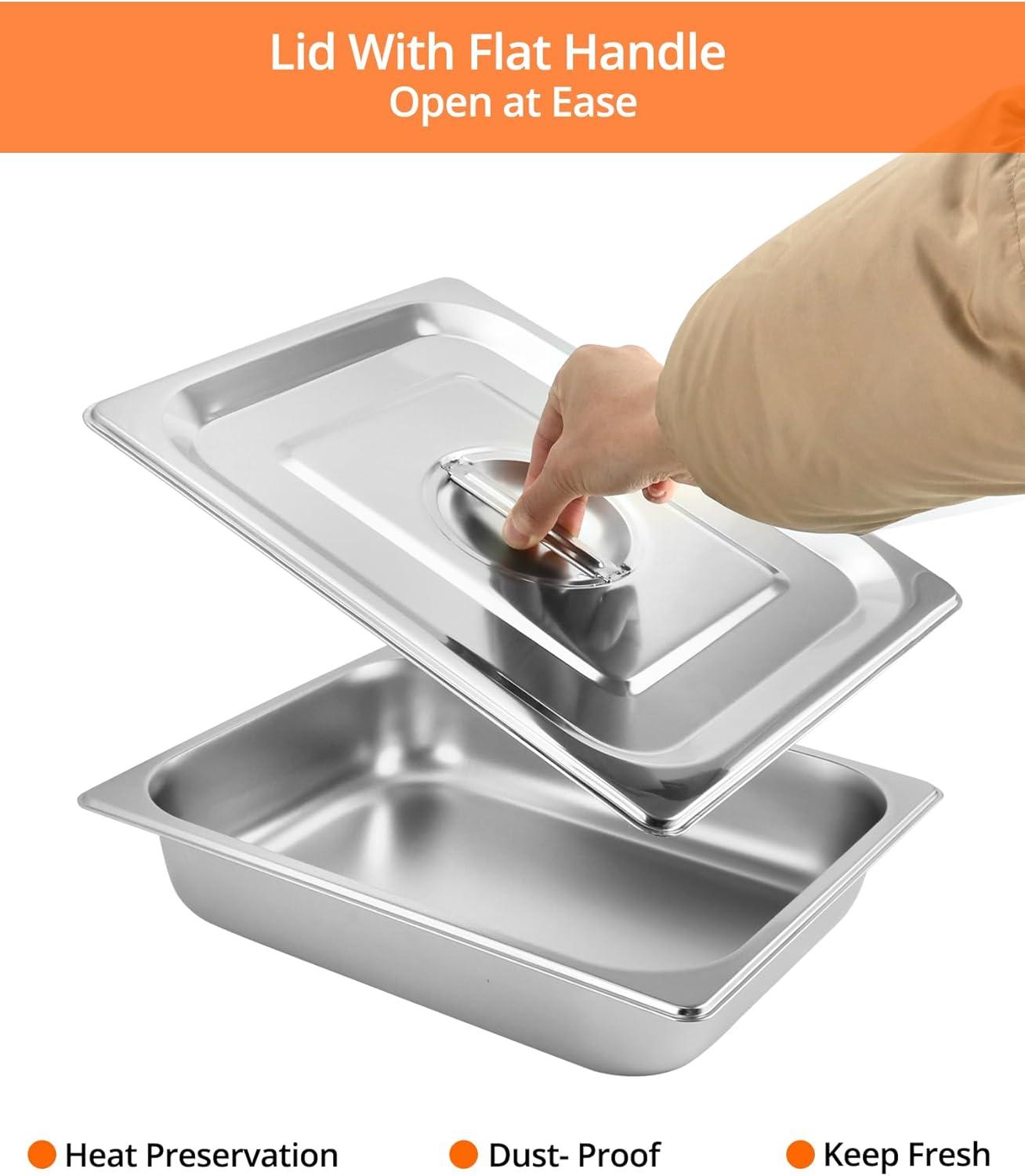 QWORK Stainless Steel Full Size 1/1 Chafing Dish Pan Set, 4 Pack 2.56" Deep 0.03" Thick 8.5L Heat-Resistant Pans with Lids, Steam Table Pans for Catering & Food Service