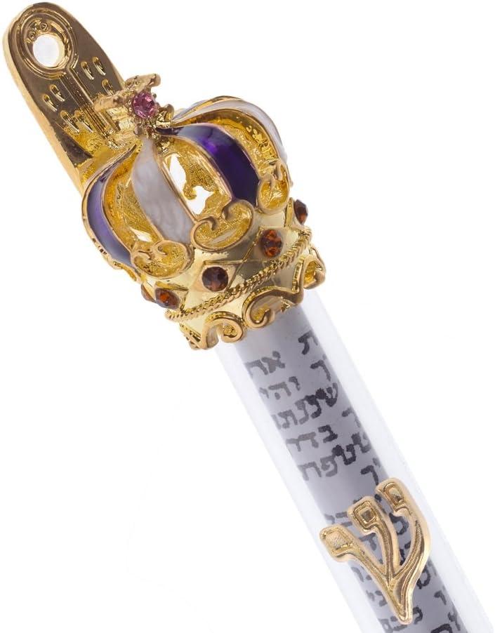 Large Gold Plated Mezuzah with Enamel Stones and Scroll