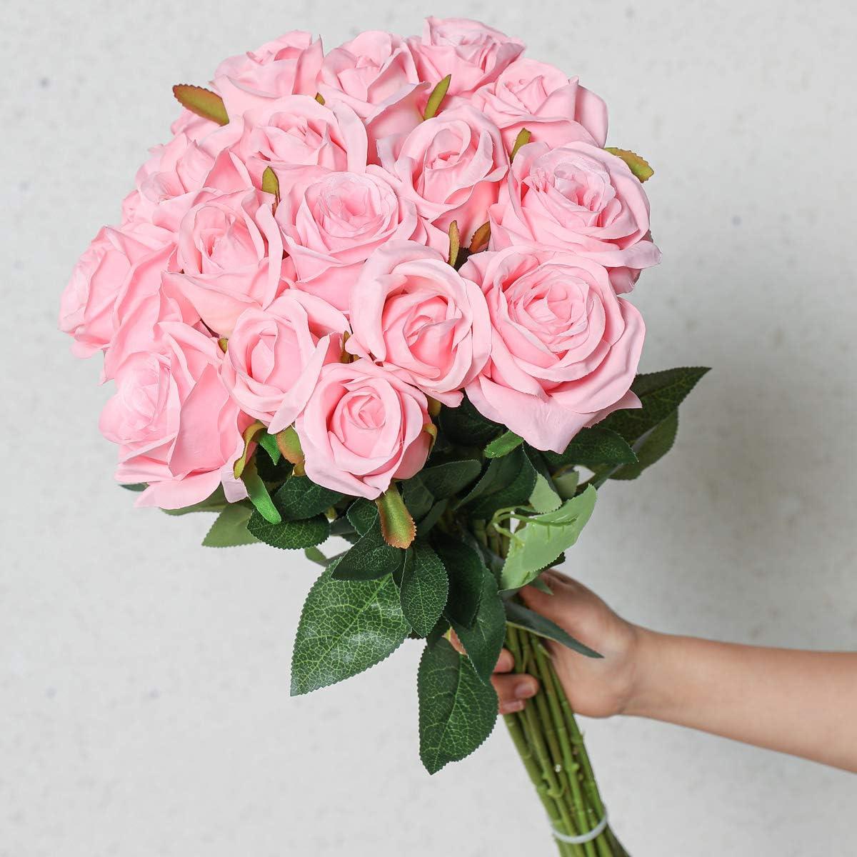 Nvzi -b 12 Bouquets of Artificial Silk Flowers Realistic Rose Bouquets with Long Stems for Home Wedding Decoration Party (Pink)