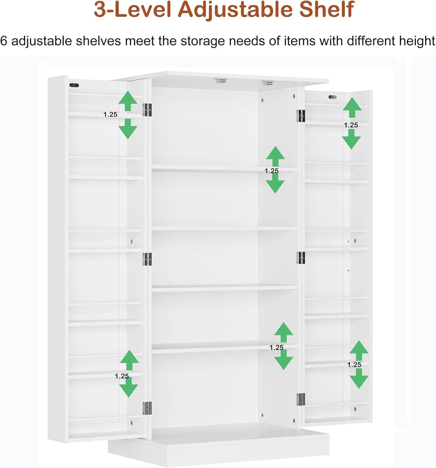 HOMCOM 41" Modern Kitchen Pantry Freestanding Storage Cabinet with Double Doors Adjustable Shelves for Living Room - White