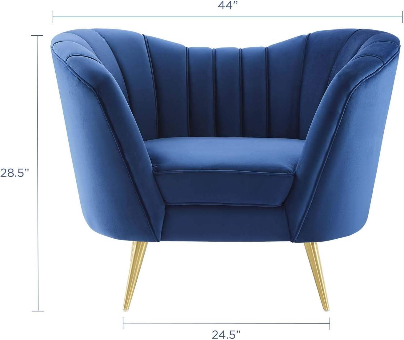 Navy Velvet and Wood Accent Chair with Gold Legs