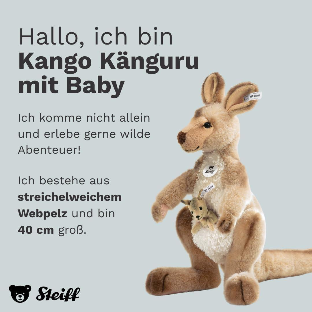 Steiff 064623 Kango Kangaroo Plush Animal Toy, Beige Tipped 16 inches