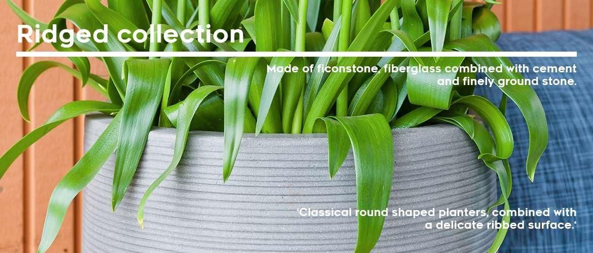 Gray Ridged Textured Ficonstone Indoor/Outdoor Pot Planter