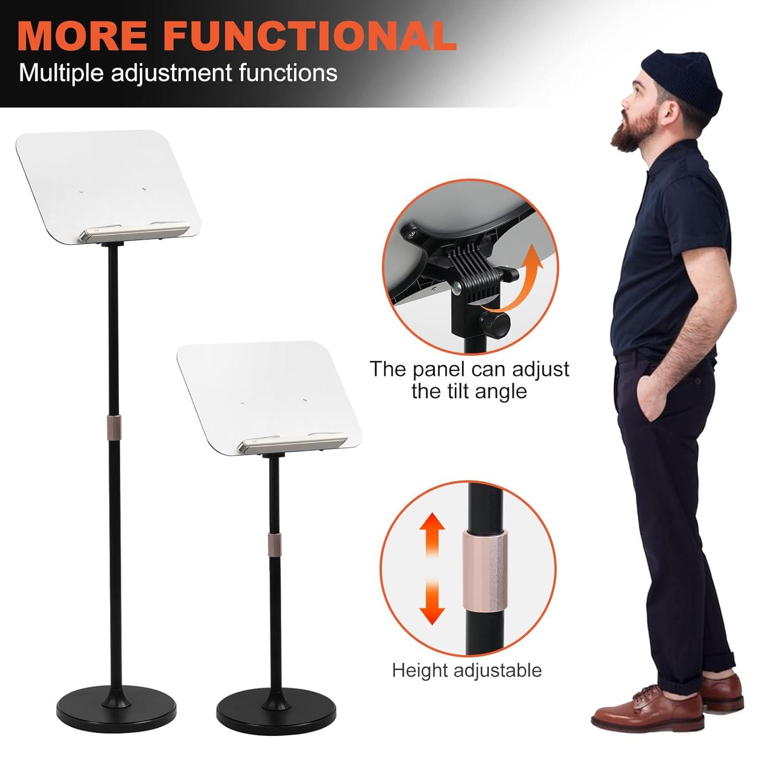 Portable Floor Lectern Podium Stand for Speech, Presentation, with Black Stand, Gray Board and Adjustable Height for Laptop, Book or Sheet Music