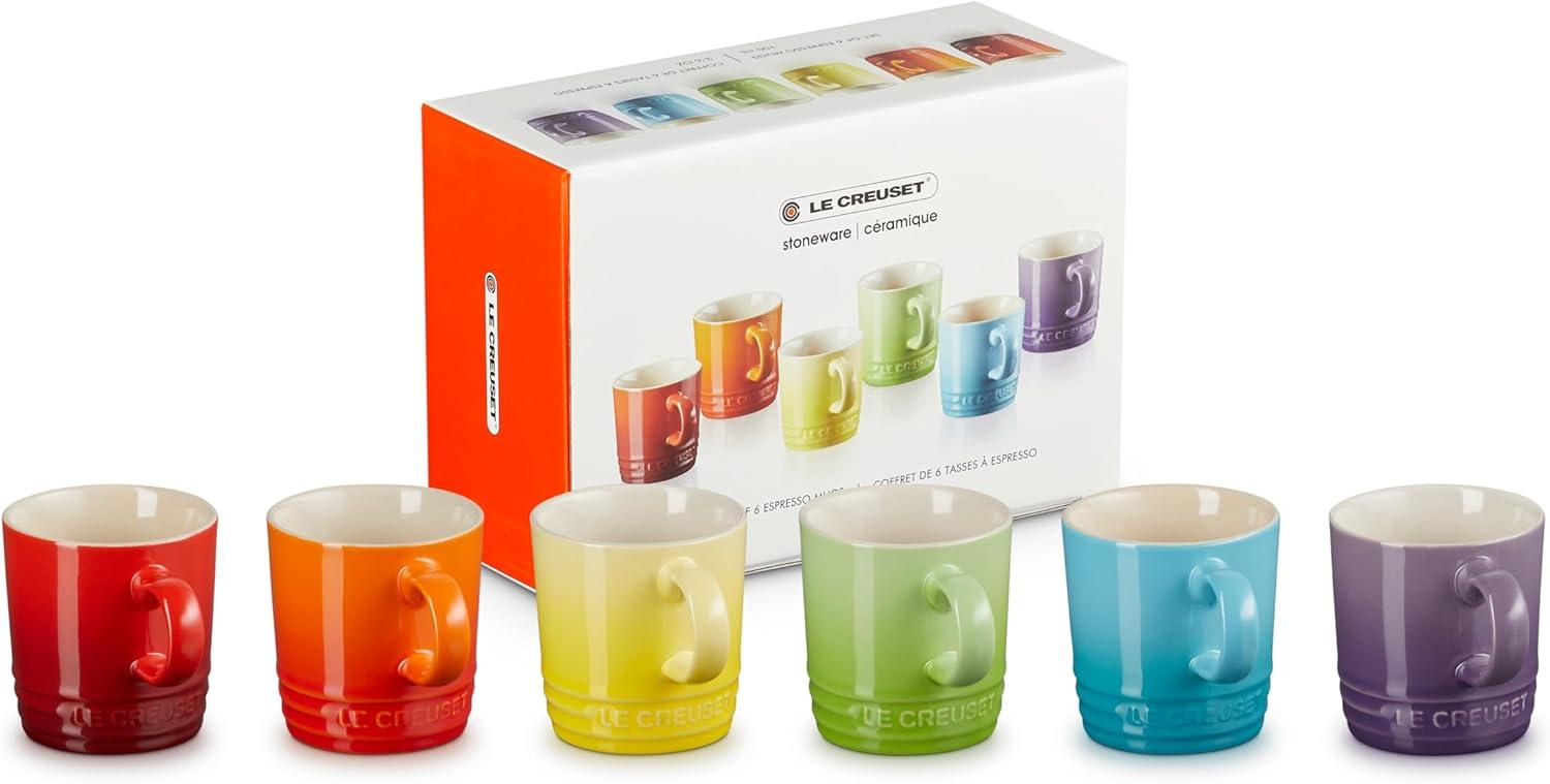 Set of 6 Rainbow Ceramic Espresso Mugs