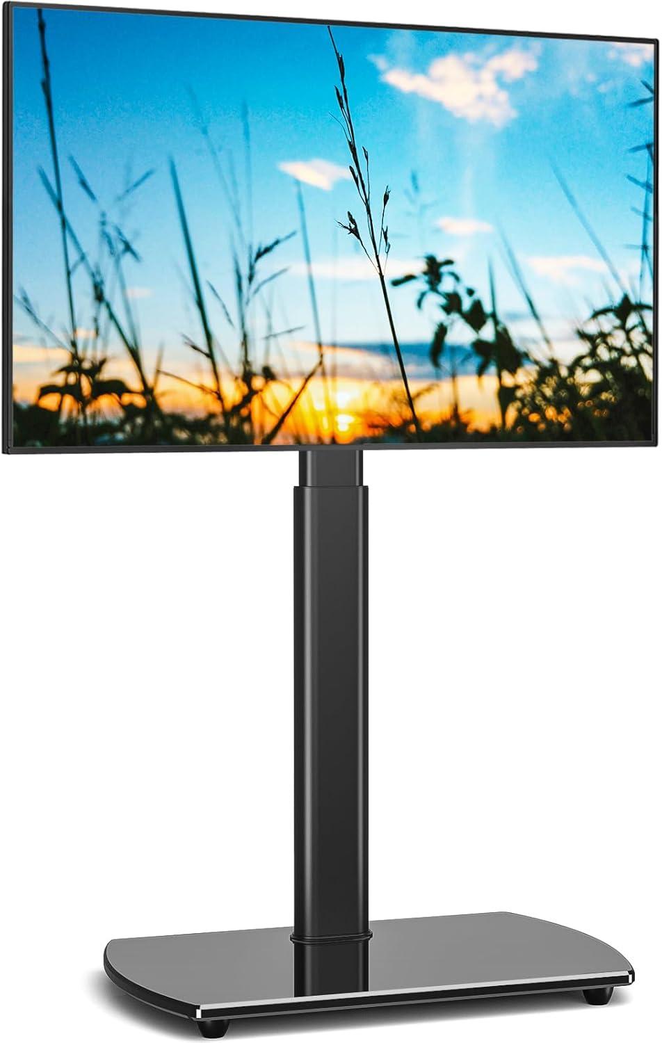 YOMT Universal TV Floor Stand with Mount for 27-70 Inch LCD LED OLED TVs, Swivel Height Adjustable Tall TV Stand, Space Saving Design for Corner Bedroom Living Room, Black