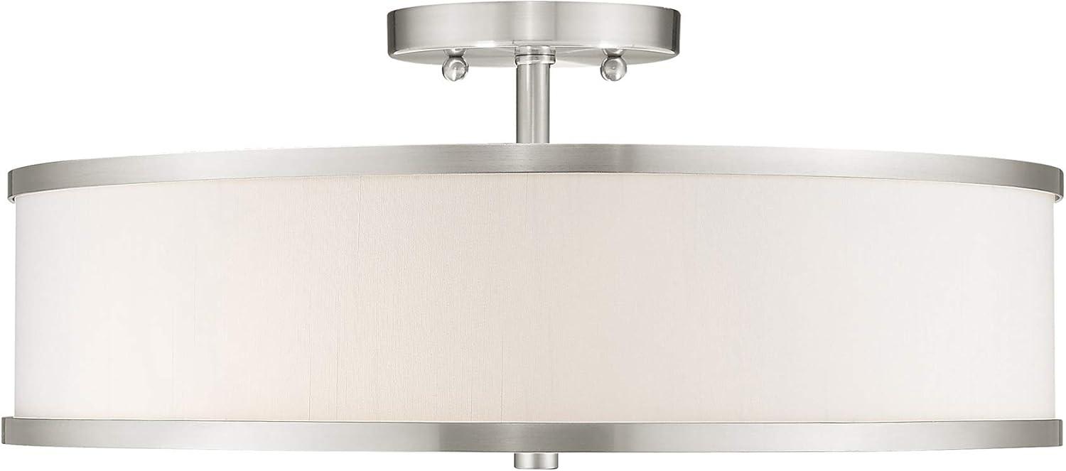 Park Ridge Brushed Nickel 3-Light Semi-Flush Mount with Off-White Shade