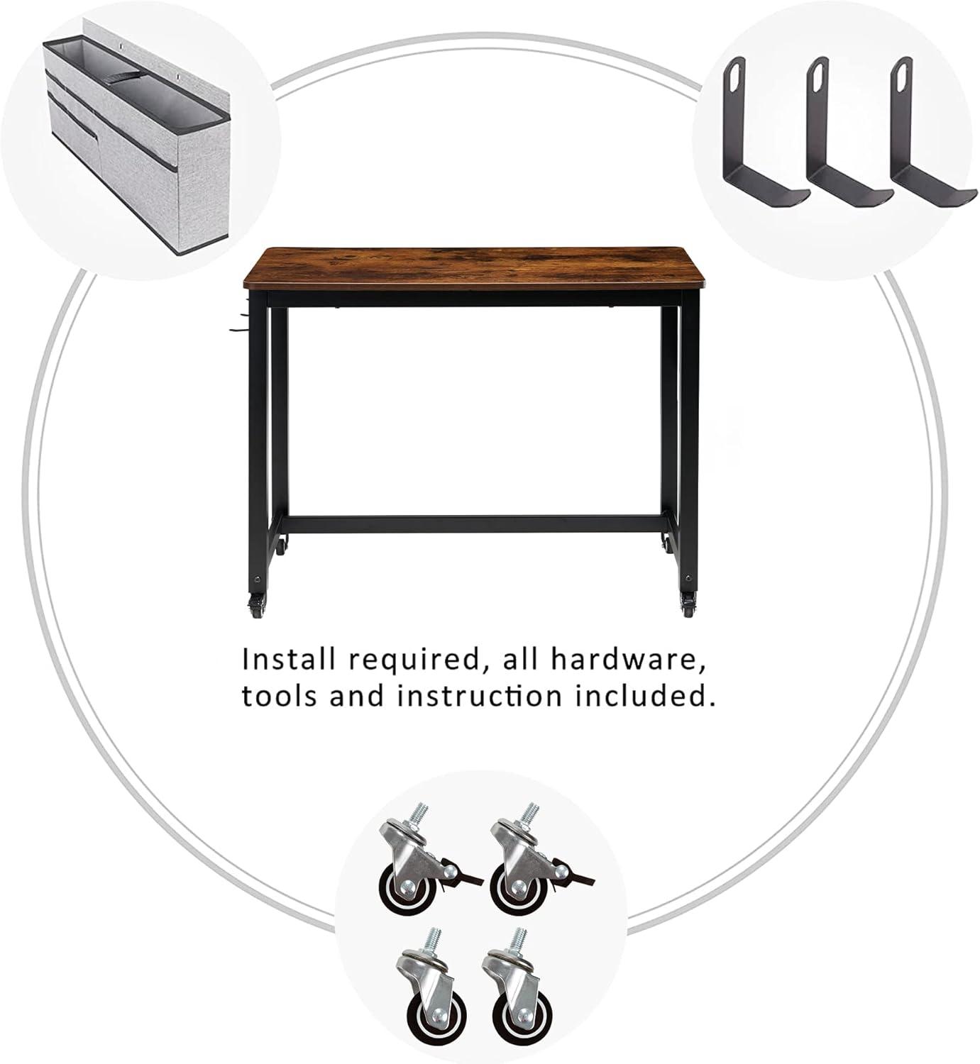 AHB 39" Rolling Computer Desk with 4 Smooth Wheels, Simple Style Mobile Writing Desk Home Office Study Table Movable Workstation with Metal Frame