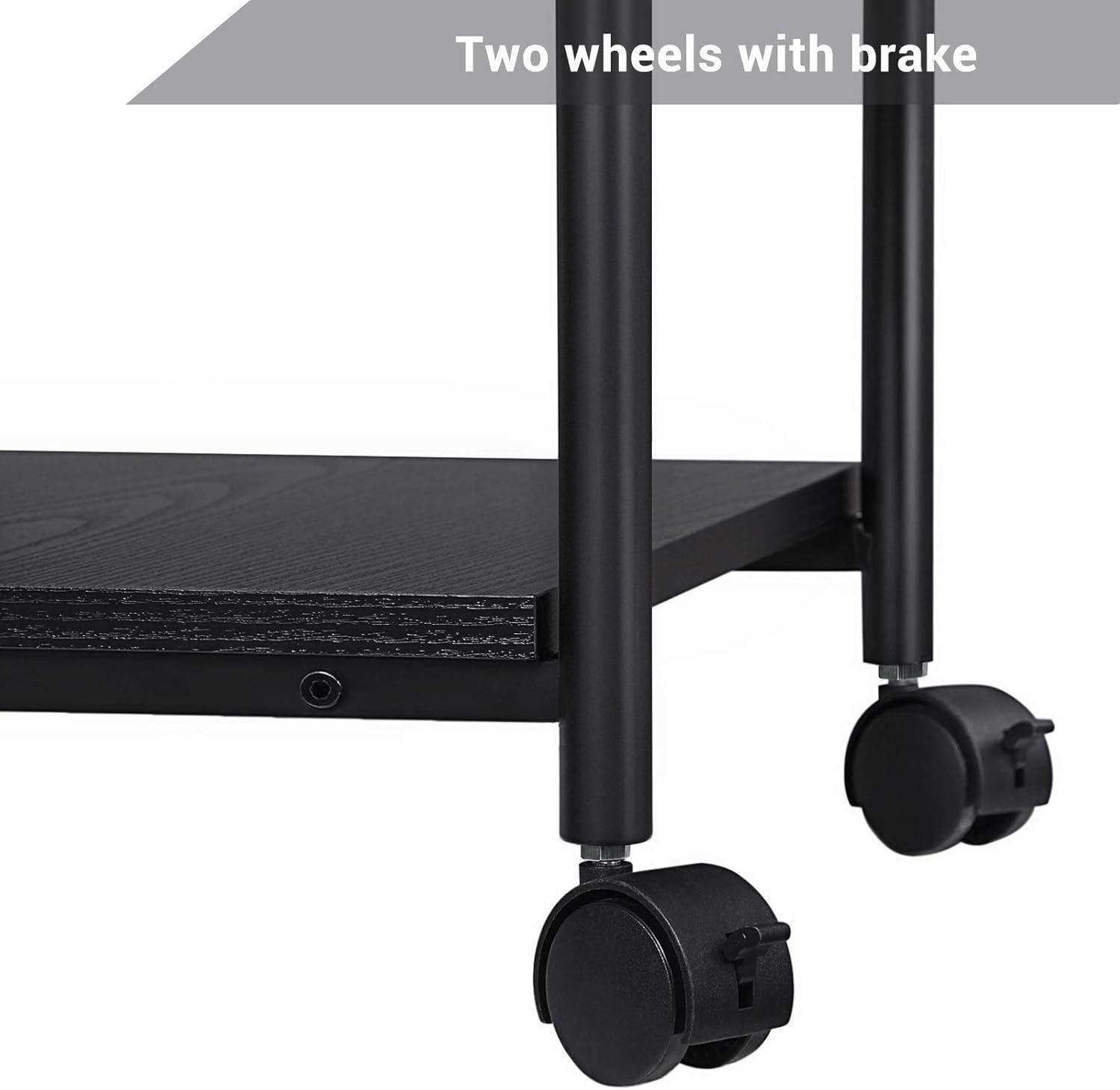 Adjustable Black Metal 3-Tier Printer Stand with Wheels