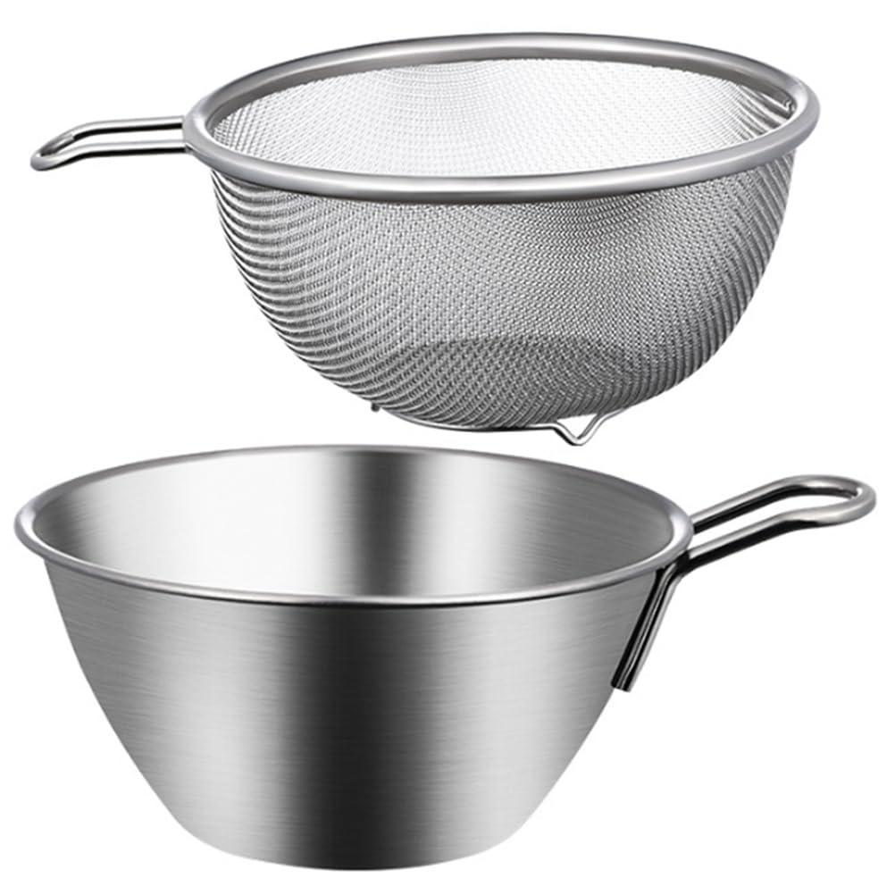 1 Set Colander with Bowl Fine Mesh Strainer Stainless Steel Strainer Kitchen Mixing Bowl Basin