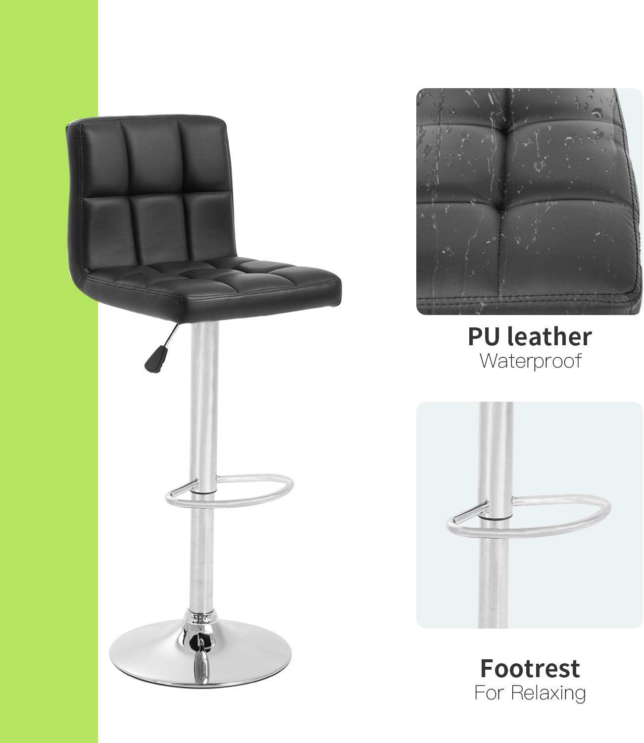 FDW Bar Stool with Swivel & Adjustable Height, Black, Set of 2