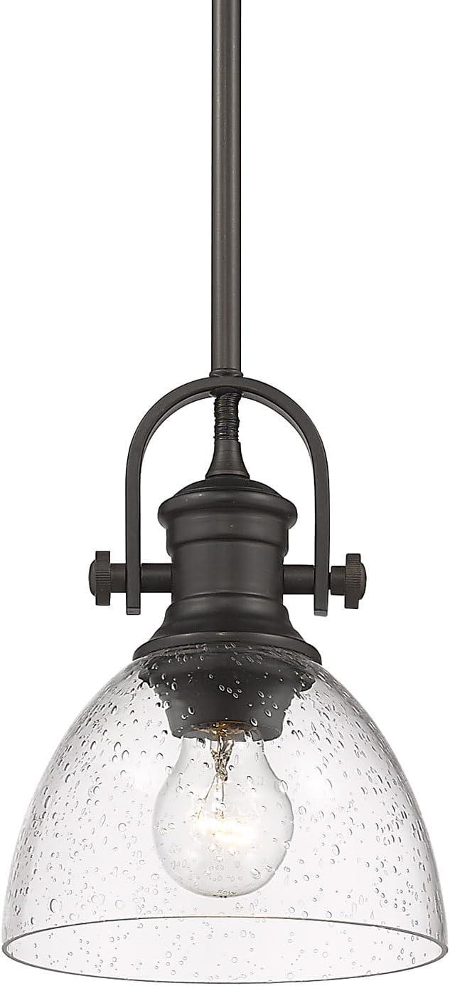 Golden Lighting Hines 1-Light Mini Pendant in Rubbed Bronze with Seeded Glass