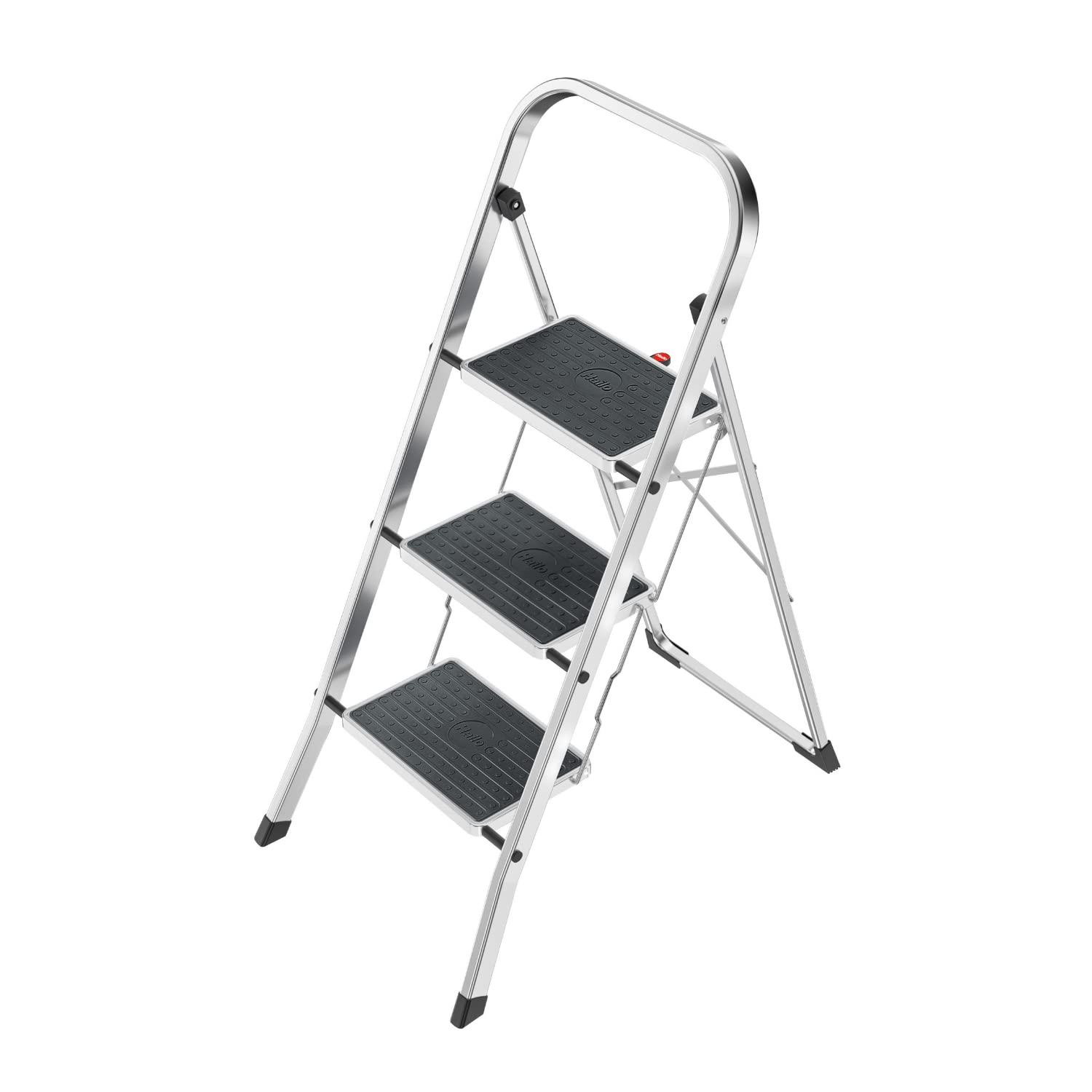 Hailo USA Inc. Hailo Folding Step Stool, Non-Slip 3 Step Ladder for Home & Kitchen, K70, Silver