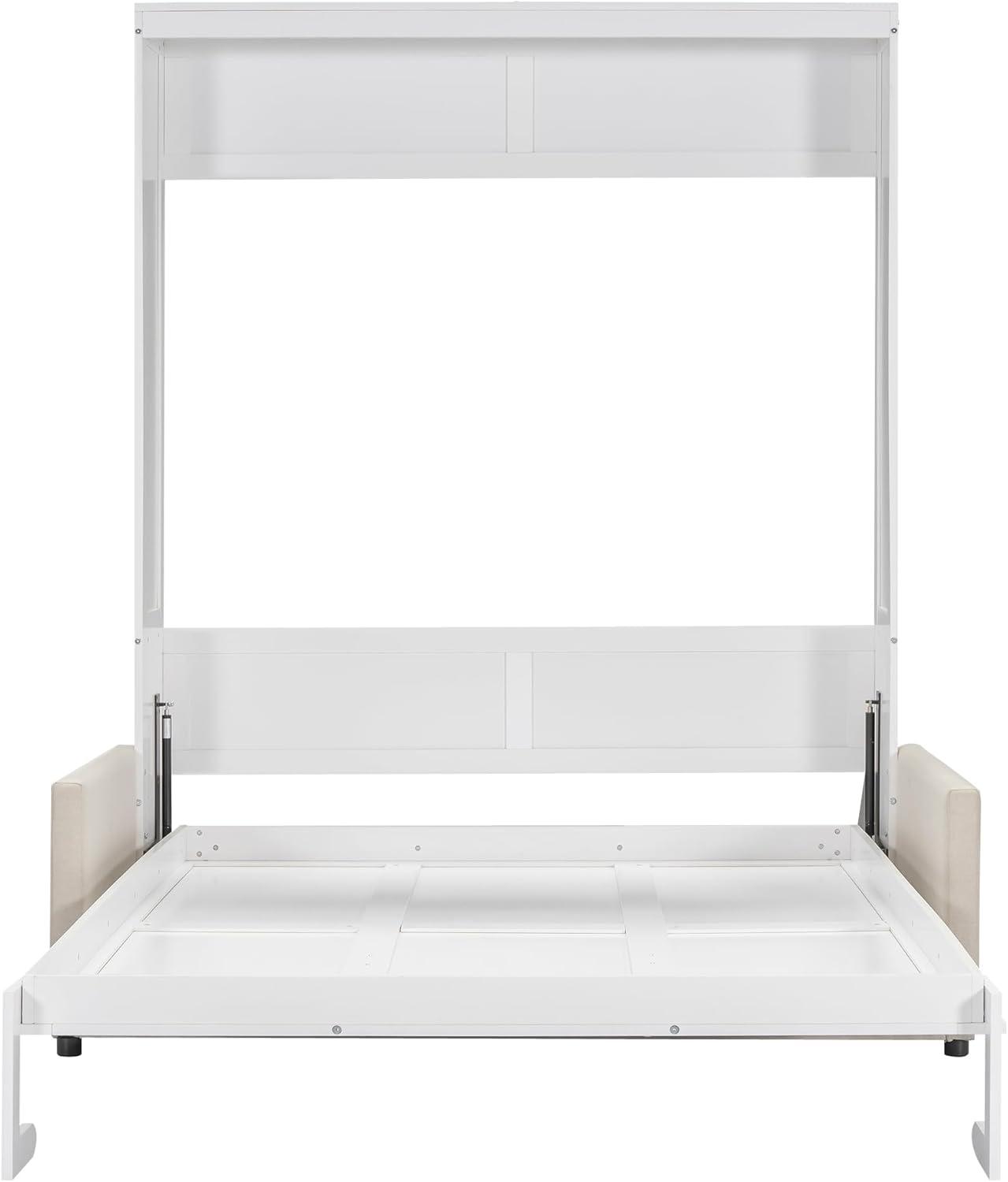 LZ LEISURE ZONE Queen Size Murphy Bed, Wooden Queen Murphy Wall Bed with Cushion and Sofa, for Home Office or Small Room, White
