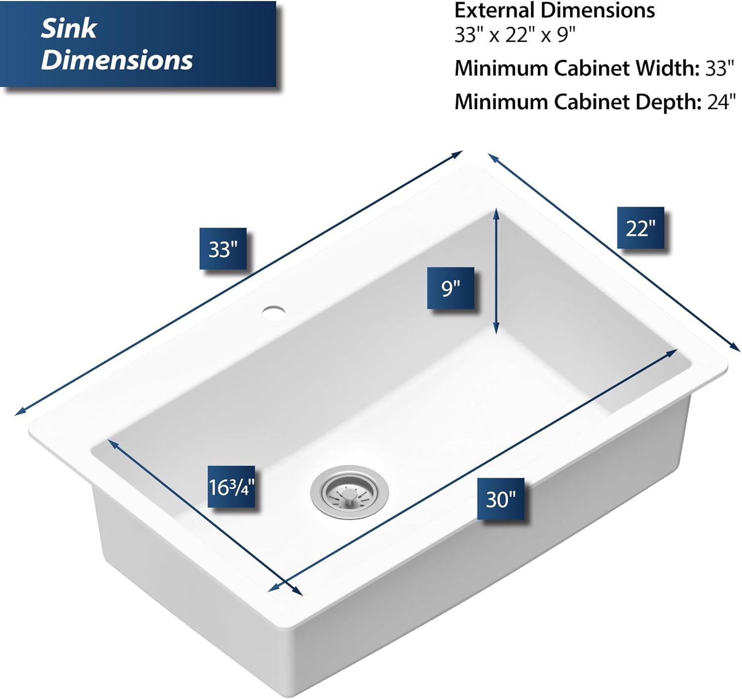 Karran Quartz 33'' X 22'' Large Single Bowl Drop-in Kitchen Sink