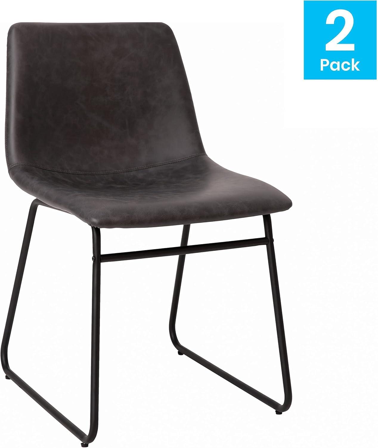 Taylor & Logan 18 Inch Indoor Dining Table Chairs, LeatherSoft Upholstery-Set of 2 Gray Faux Leather/Black Frame
