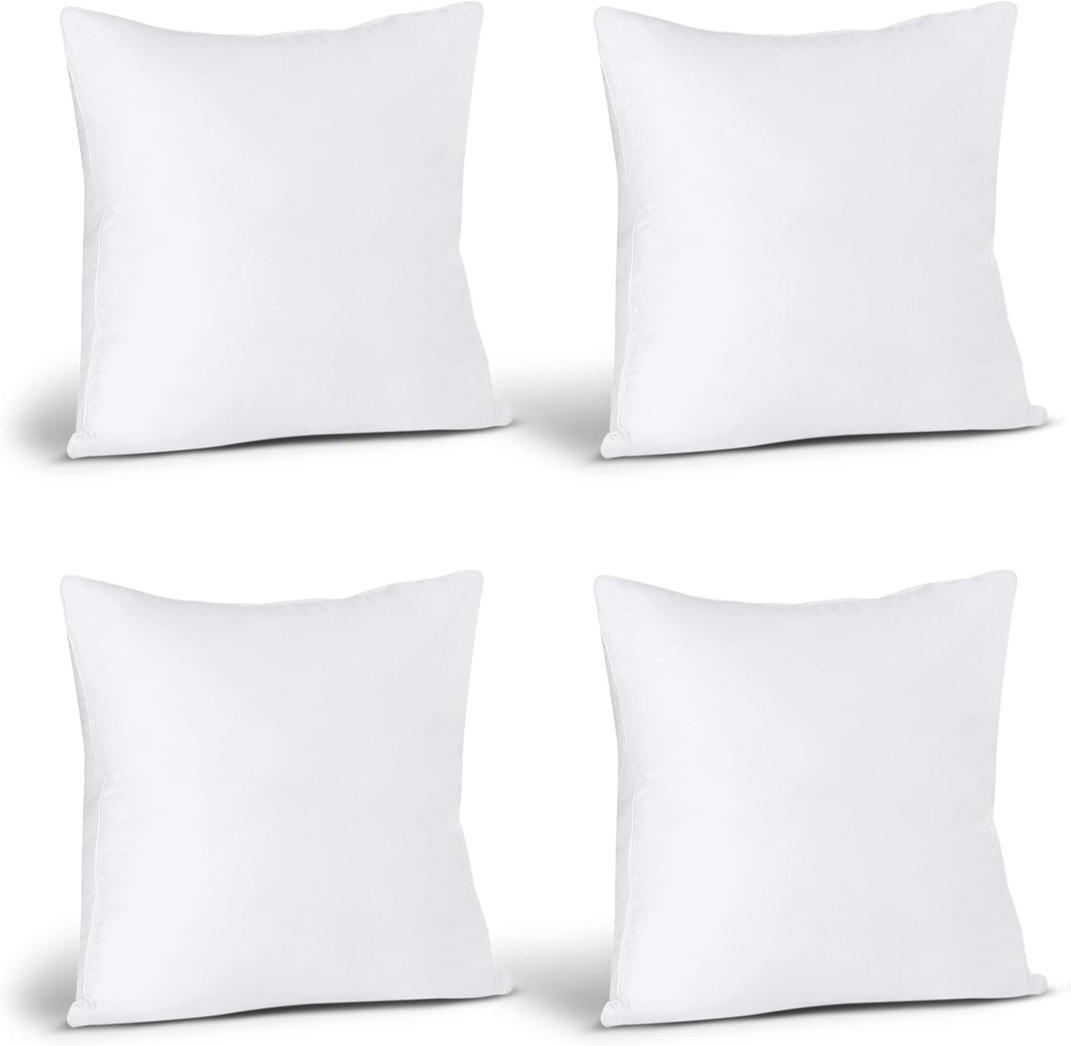 Set of 4 White Polyester Throw Pillows, 18 x 18 Inches